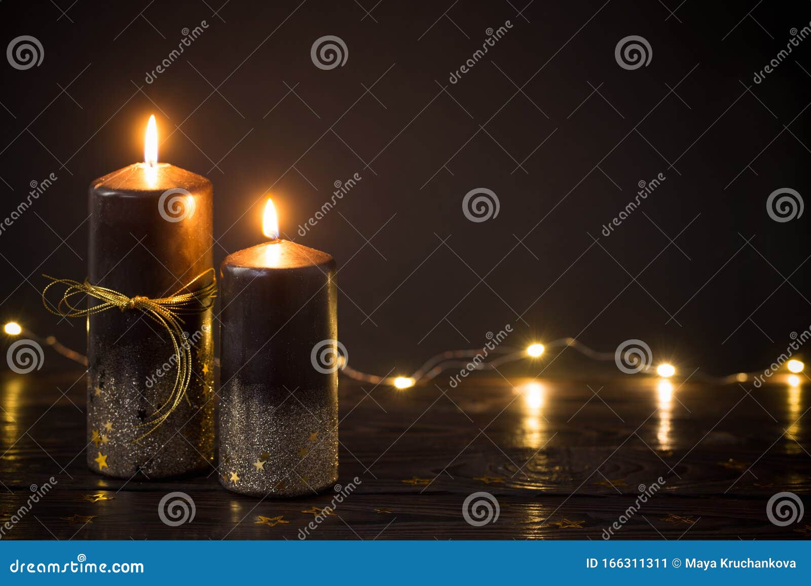 Black Christmas Candles on Dark Background Stock Image - Image of