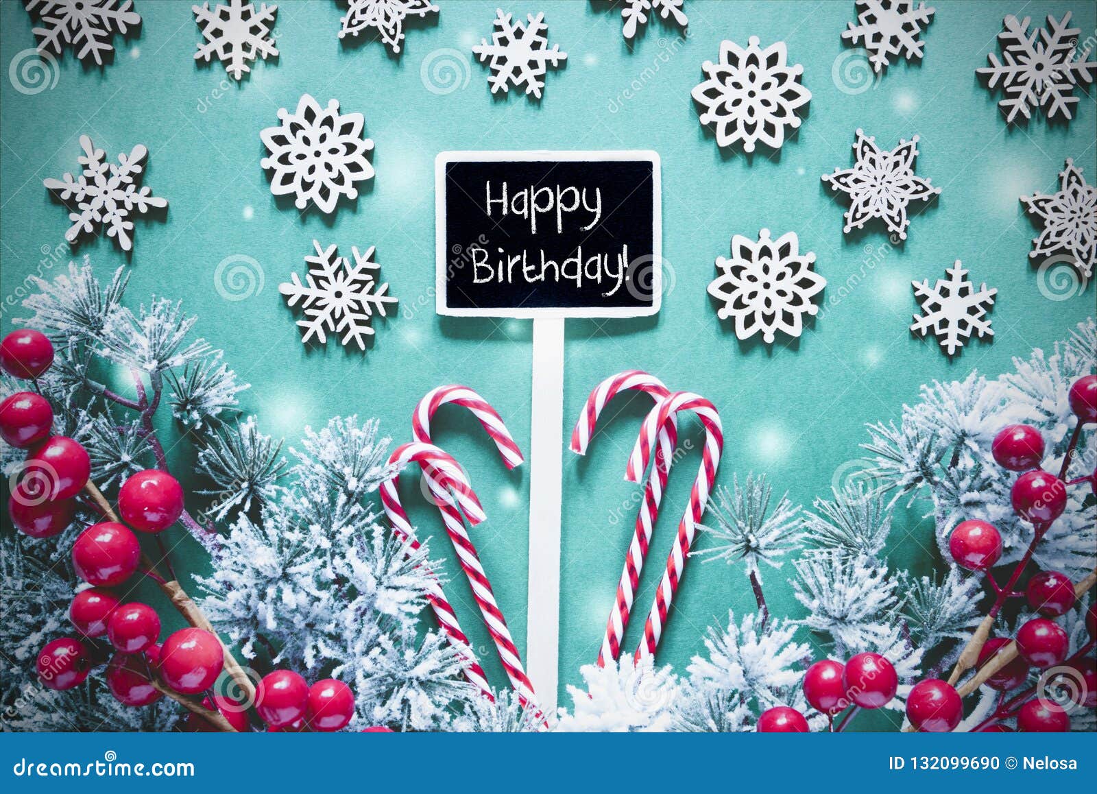 Black Christmas Sign,Lights, Frosty Look, Text Happy Birthday Stock