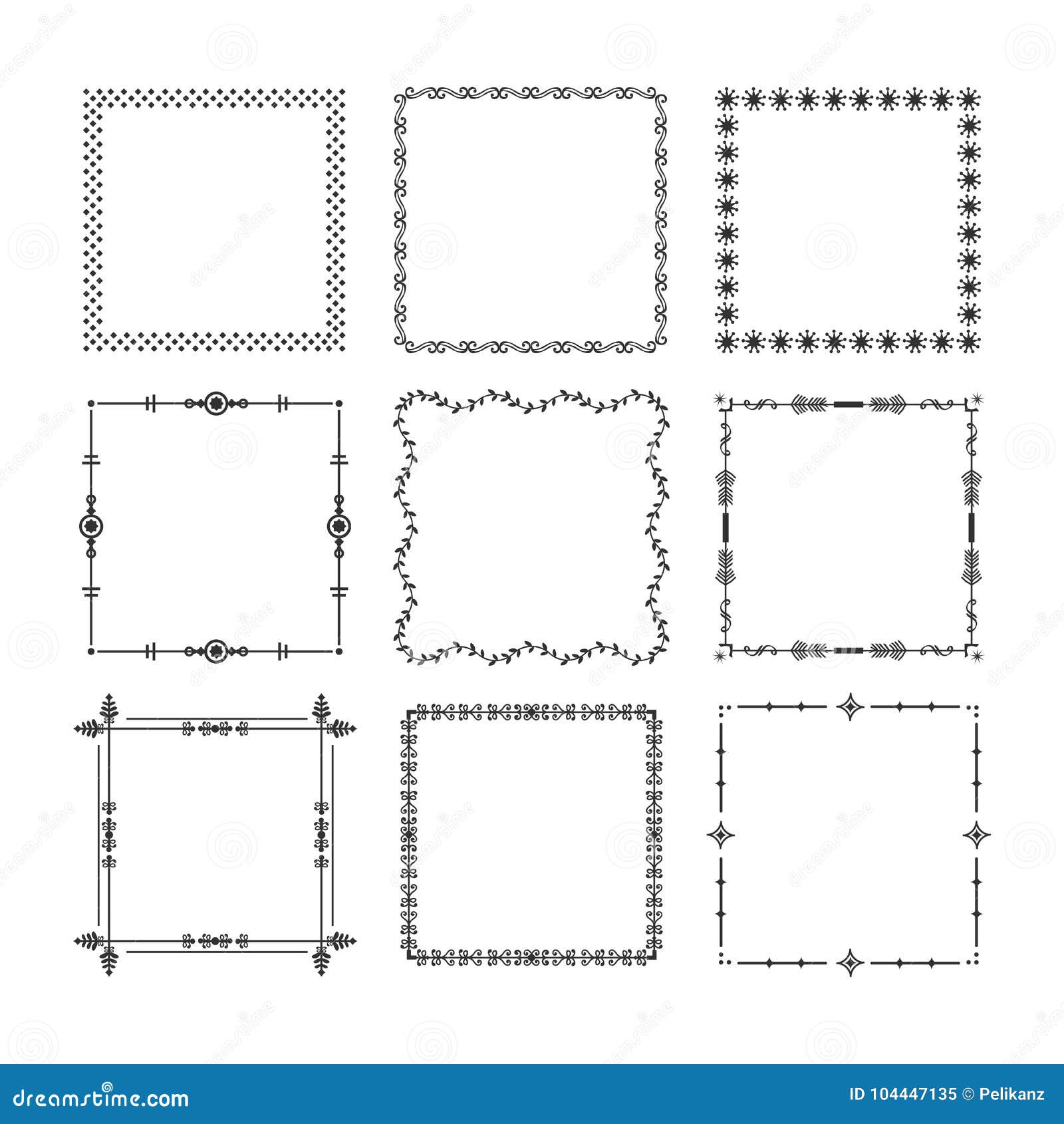 black christmas square frames and borders emblem icons set