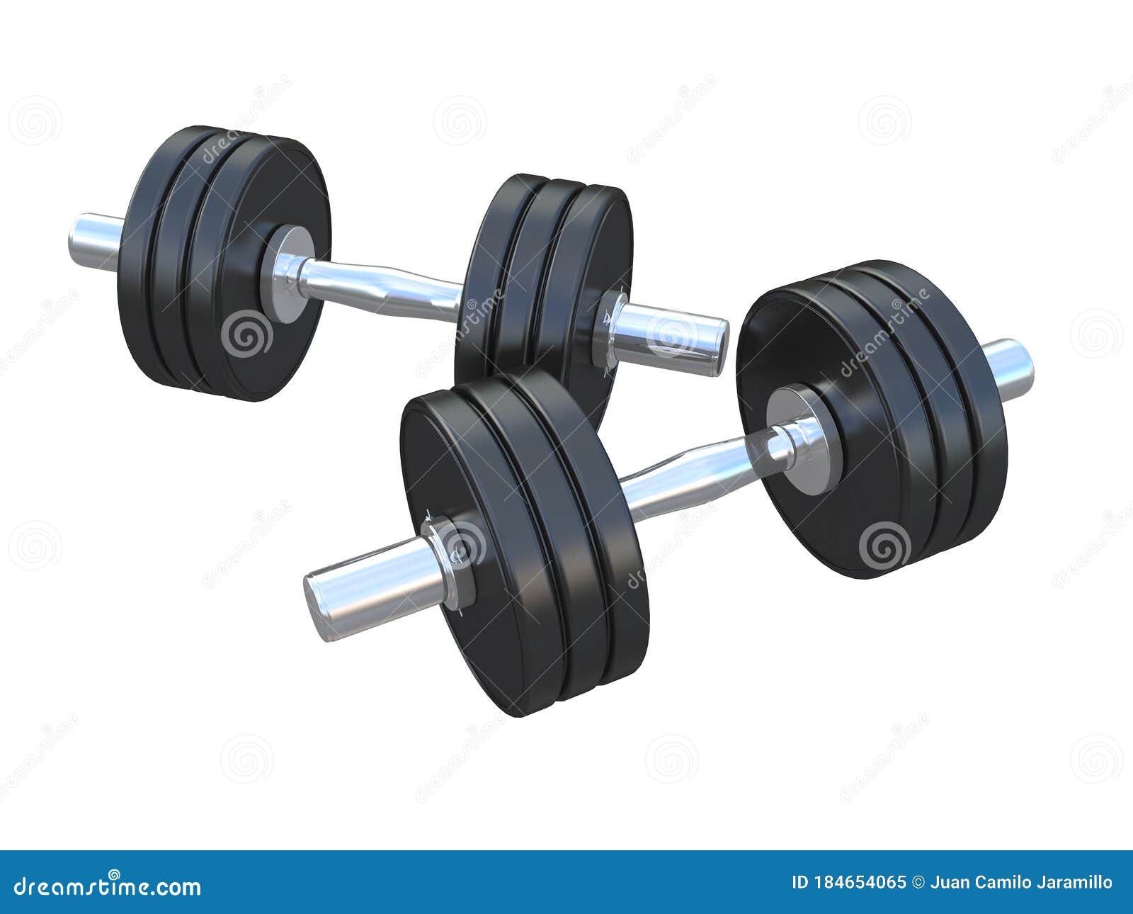 black and chrome weights or dumbbell   on a white background 3d rendering