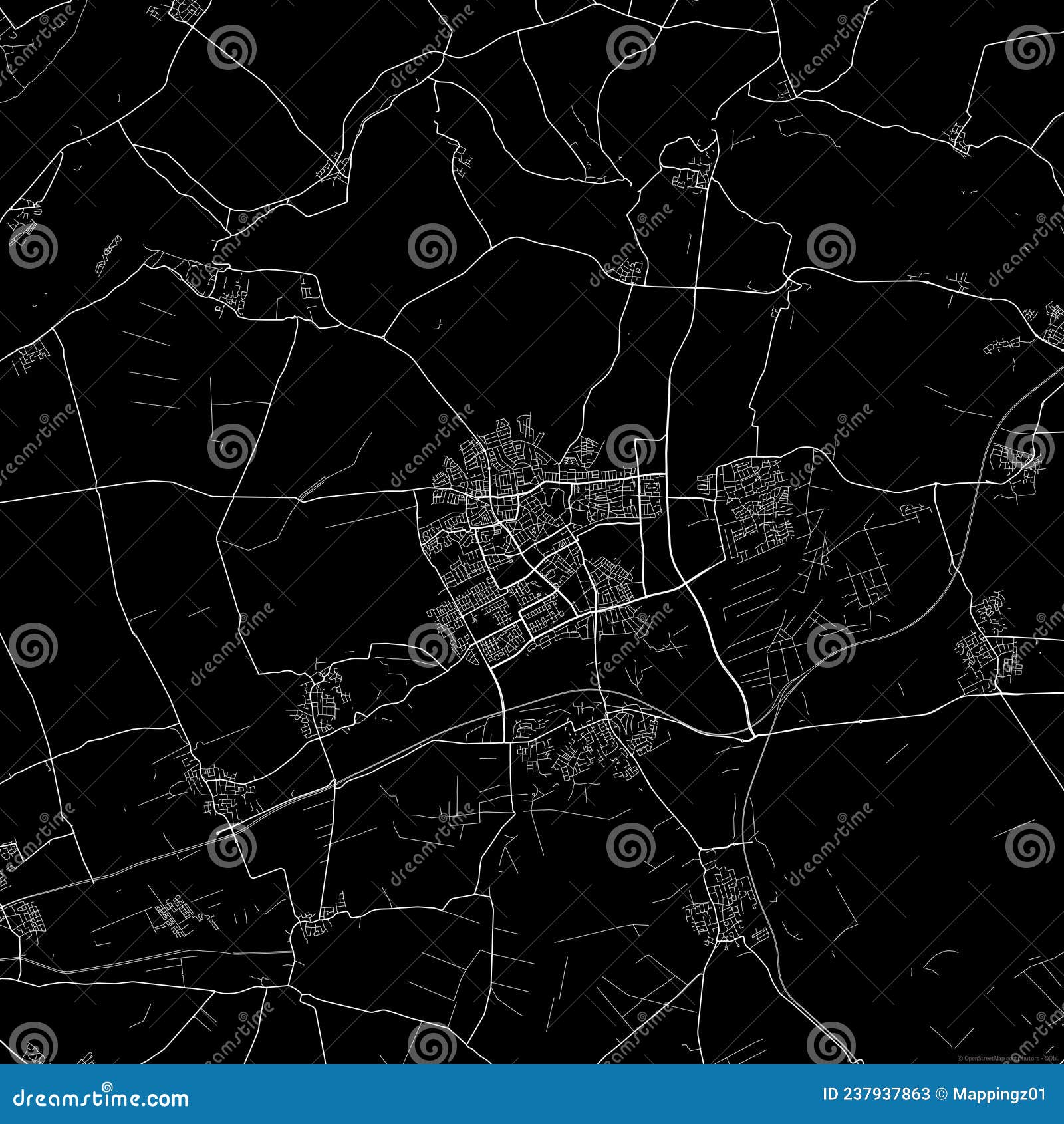 Black City Map of Oss Netherlands. Stock Illustration - Illustration of