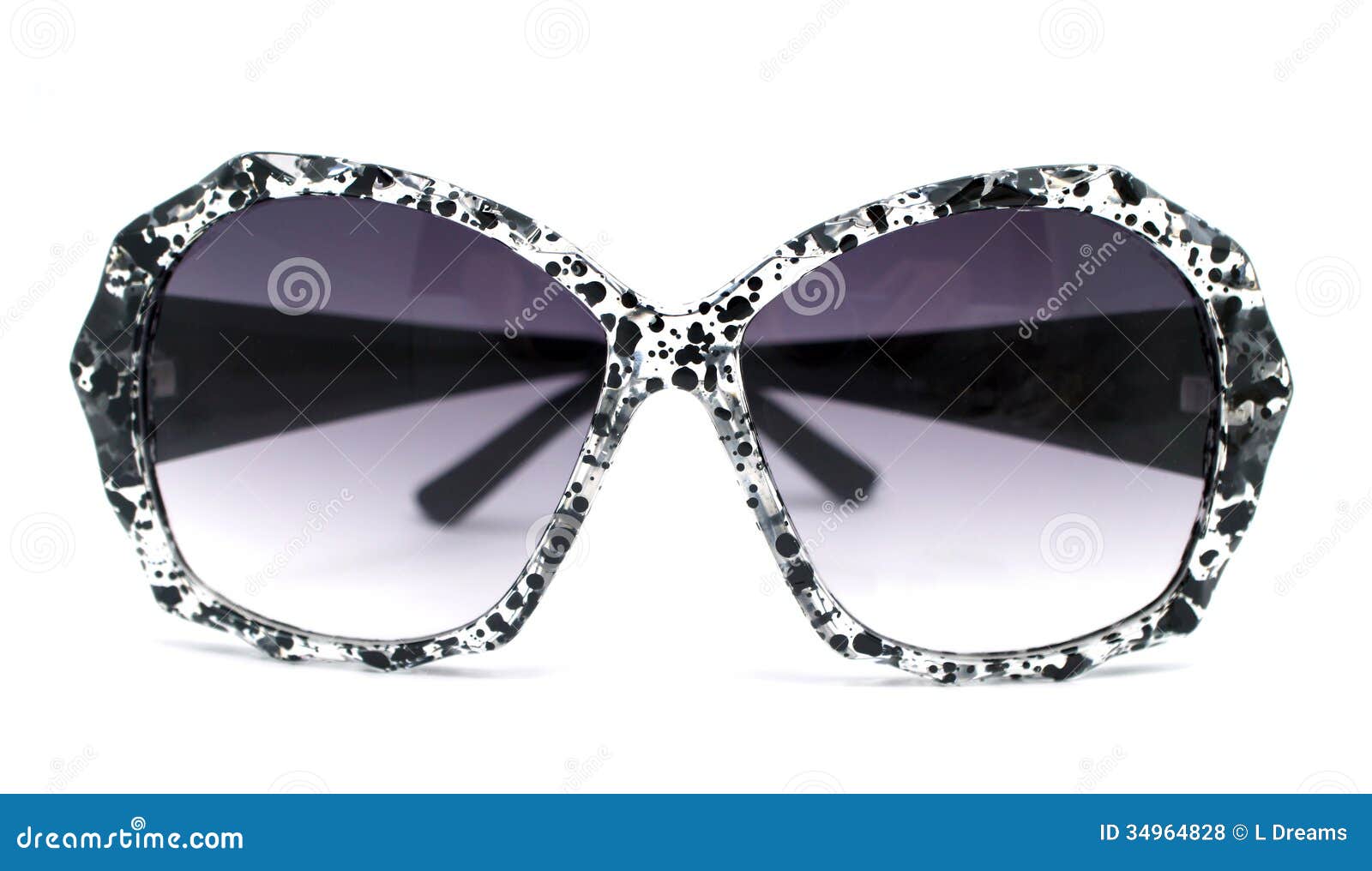 Black and Clear Splash Paint Splatter Pattern Sunglasses Stock Photo