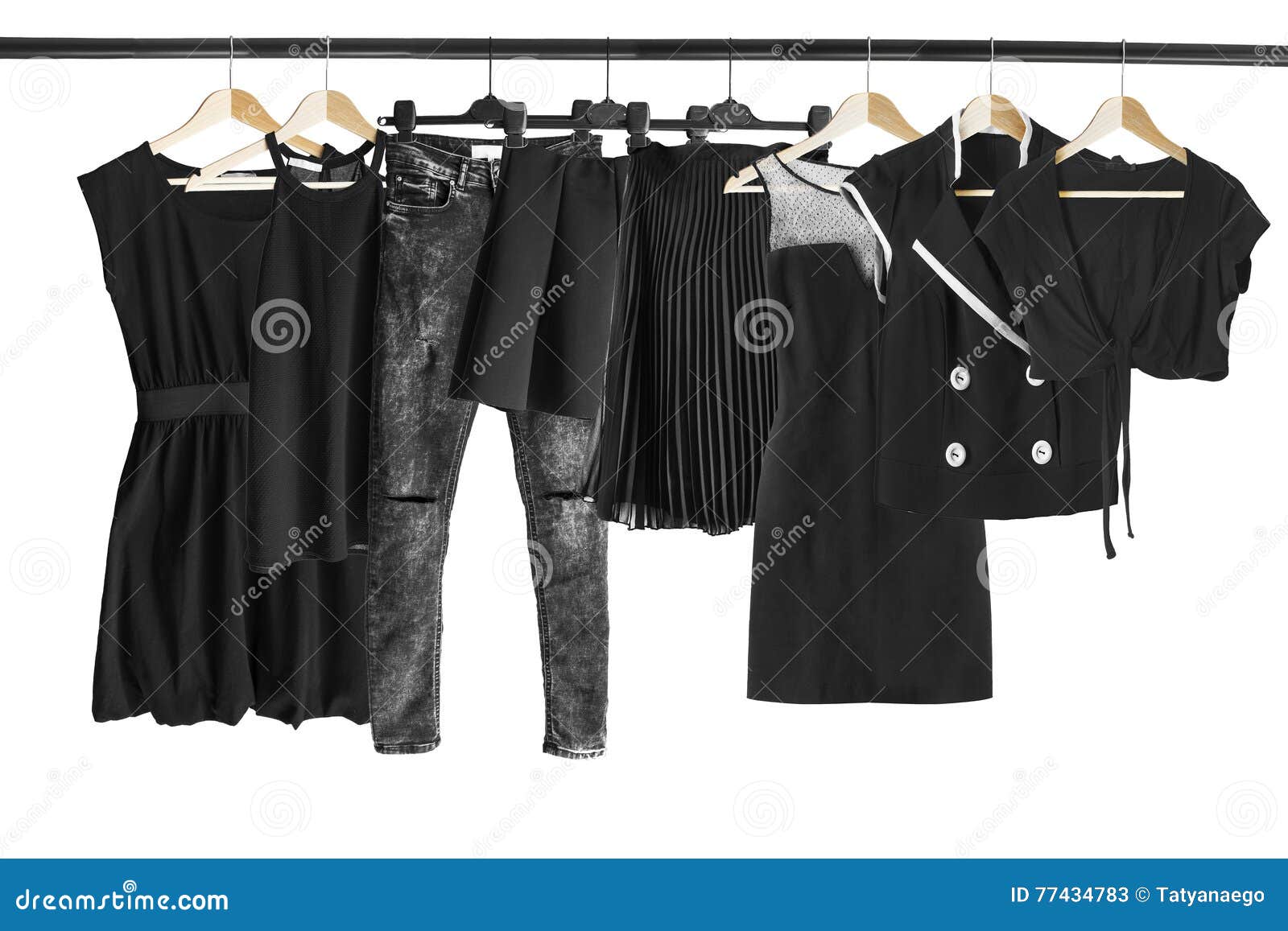 Black Clothes on Clothes Rack Stock Image - Image of costume, cotton ...