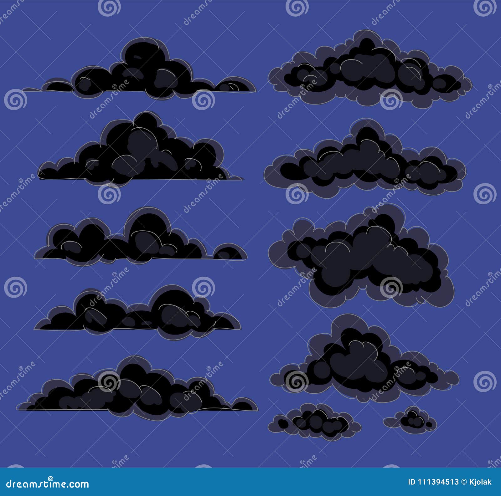 Black Clouds on a Dark Background. Drawing by Hand. Stock Vector
