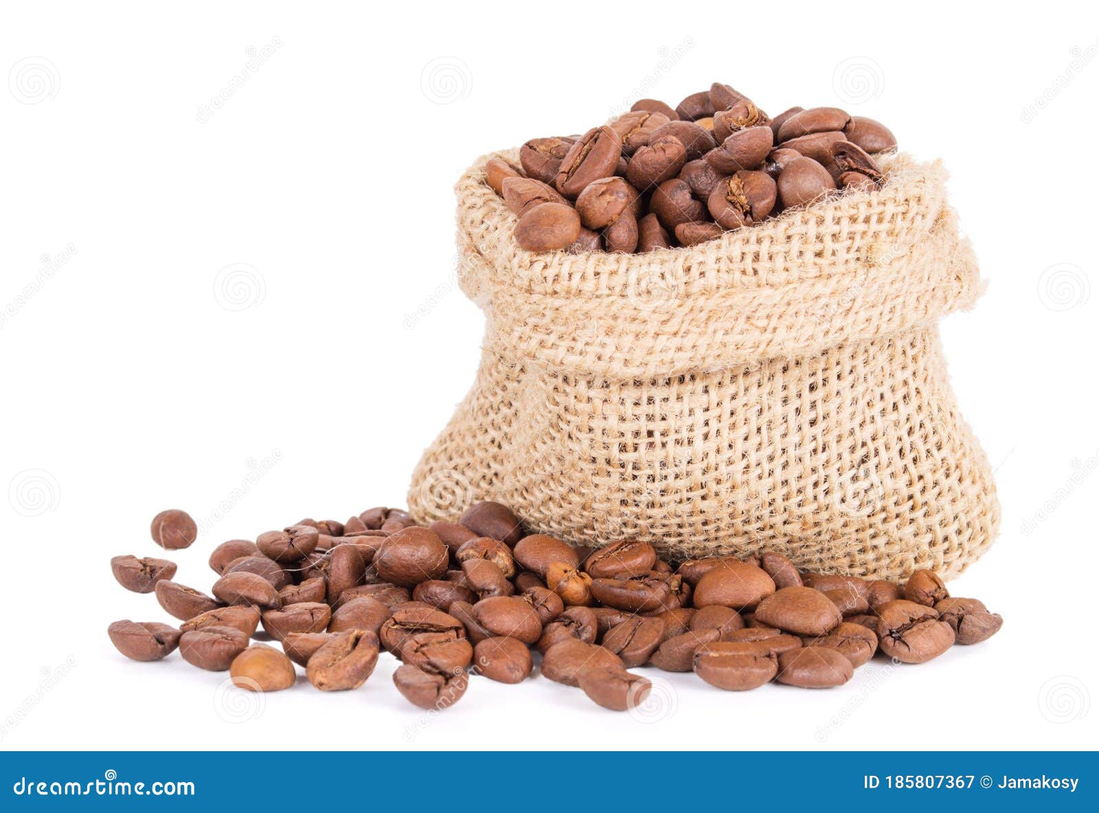 Black Coffee Beans In Bag Isolated On White Background Stock Image