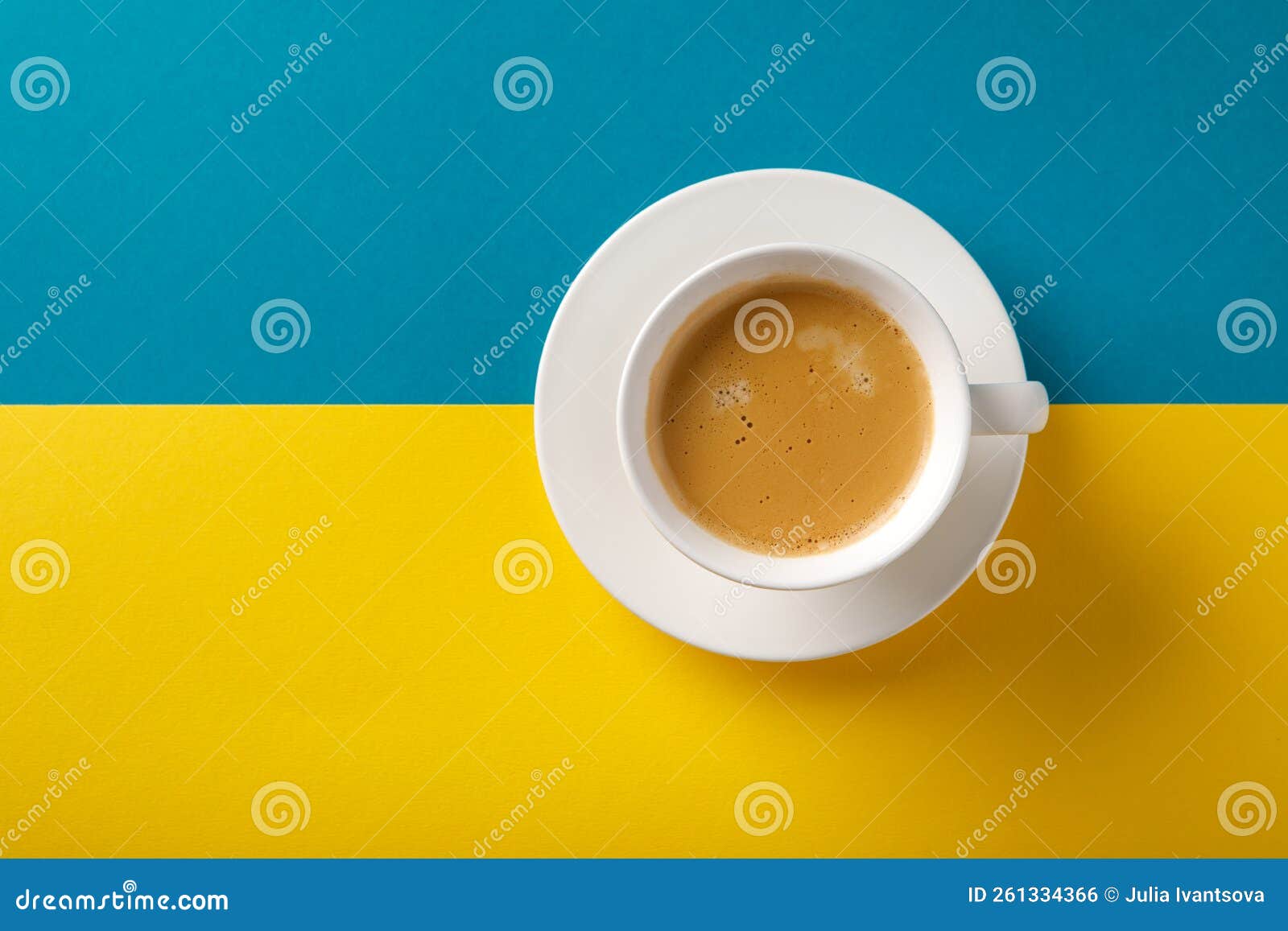 Black Coffee in a Cup on Ukraine Flag Blue and Yellow Background Stock