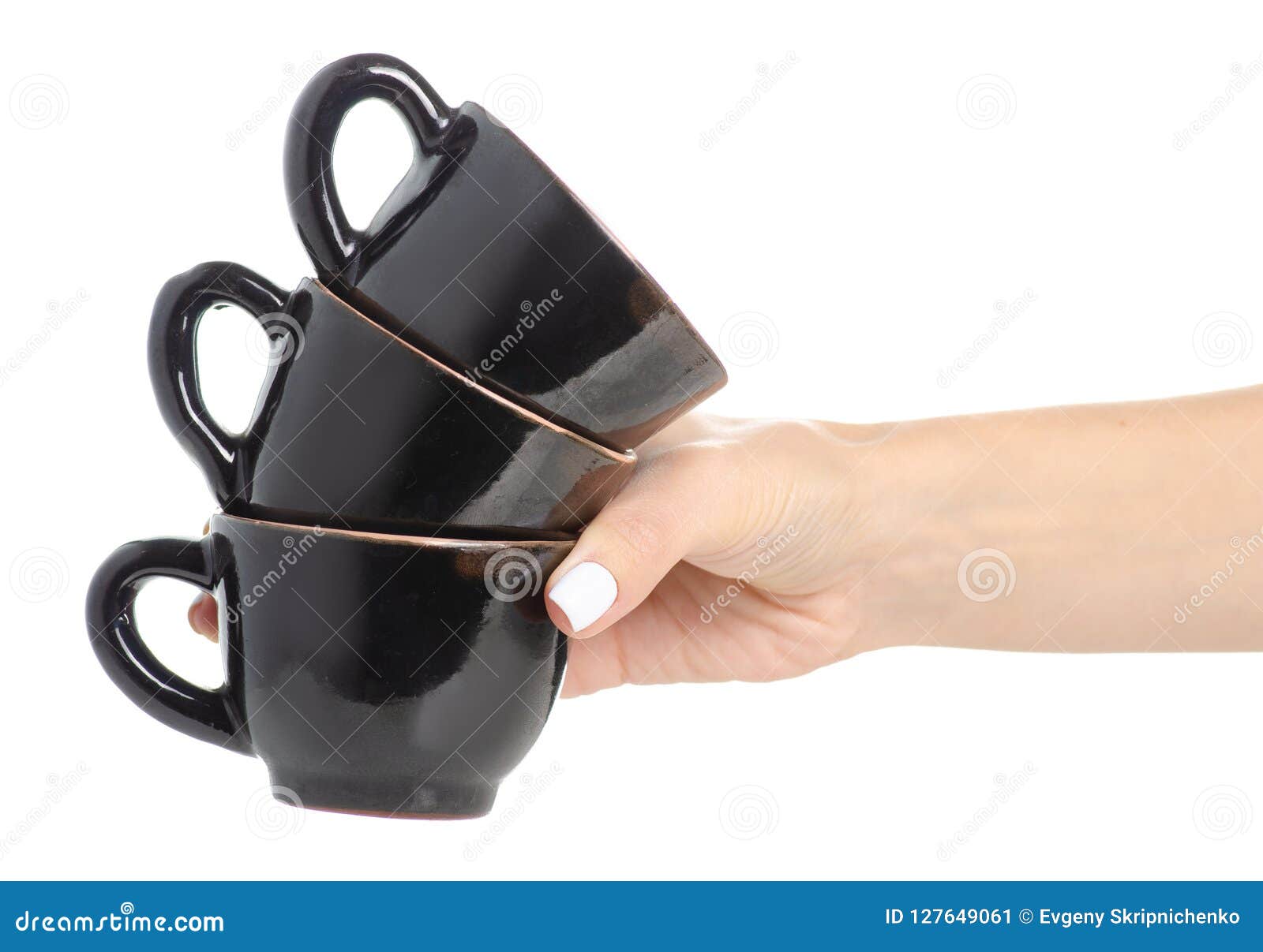 Black coffee cups in hand stock image. Image of breakfast 127649061