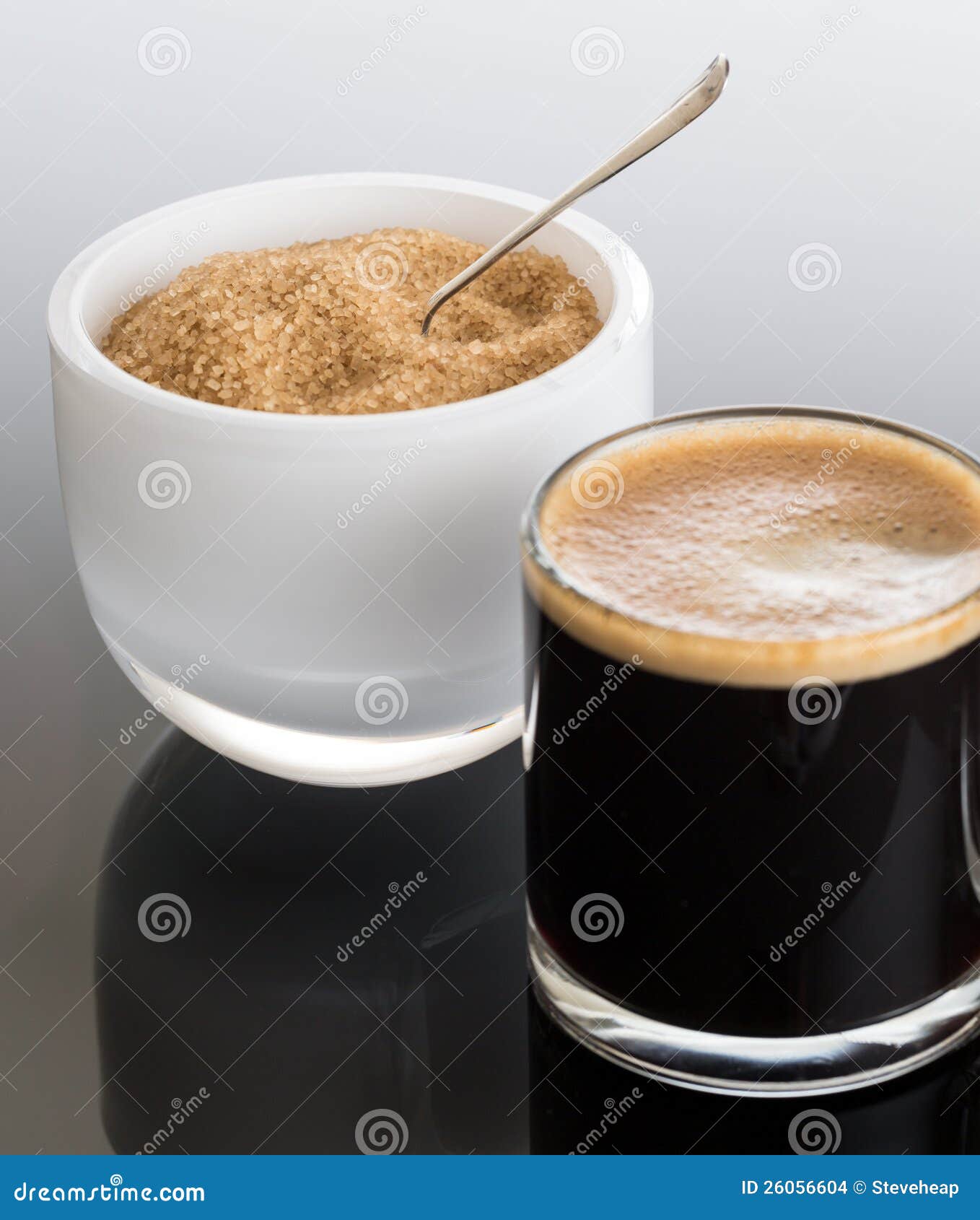 Black Coffee and Froth in Glass Mug with Sugar Stock Photo Image of