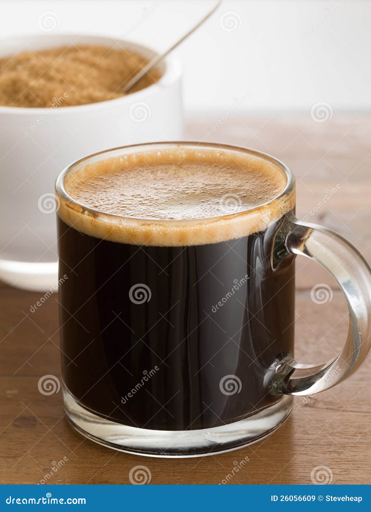 Black Coffee and Froth in Glass Mug with Sugar Stock Image Image of