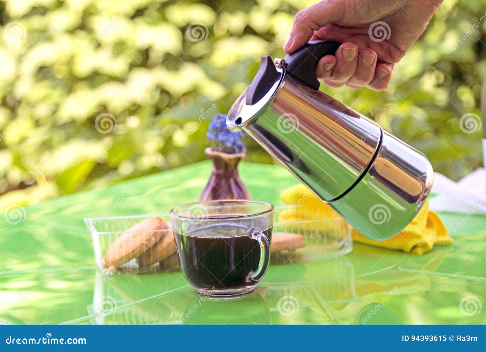 Black coffee in the garden stock image. Image of greens 94393615