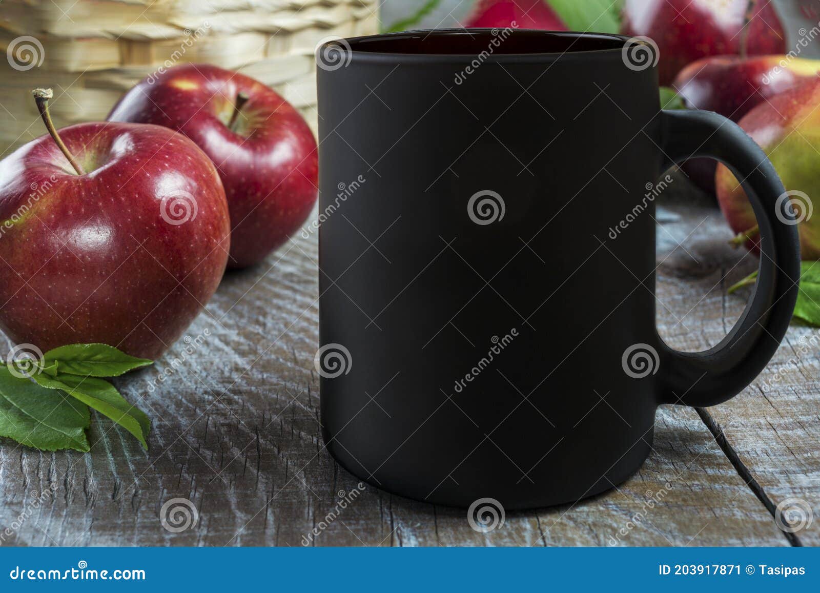 placeit-black coffee mug mockup with red apples