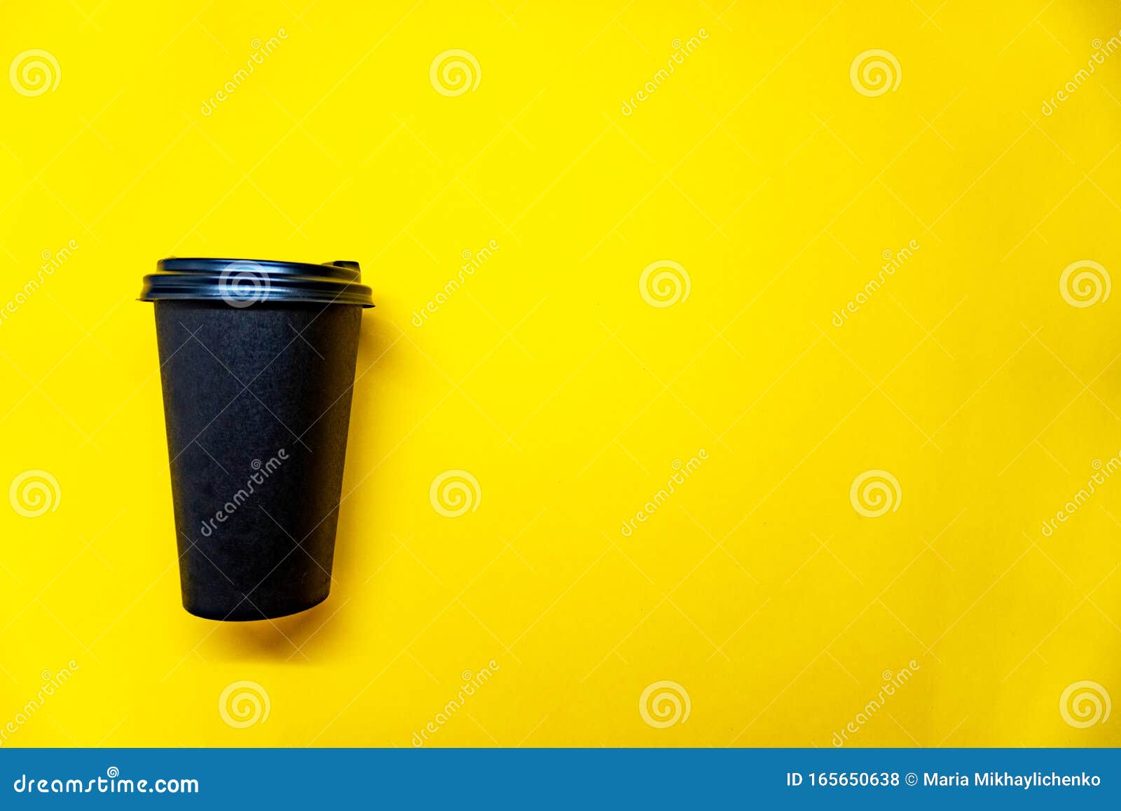 Download Black Coffee Cap On Yellow Background Stock Photo Image Of Template Branding 165650638 Yellowimages Mockups