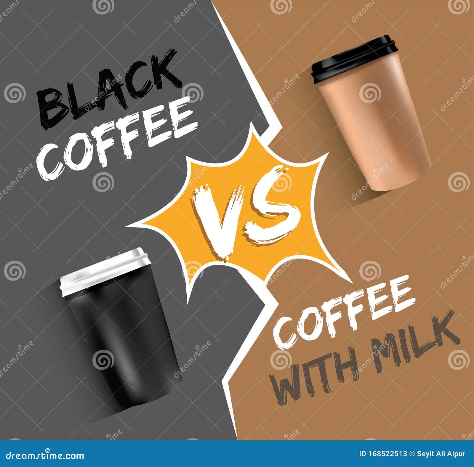 Black Coffee Vs Coffee with Milk Stock Vector Illustration of cafe