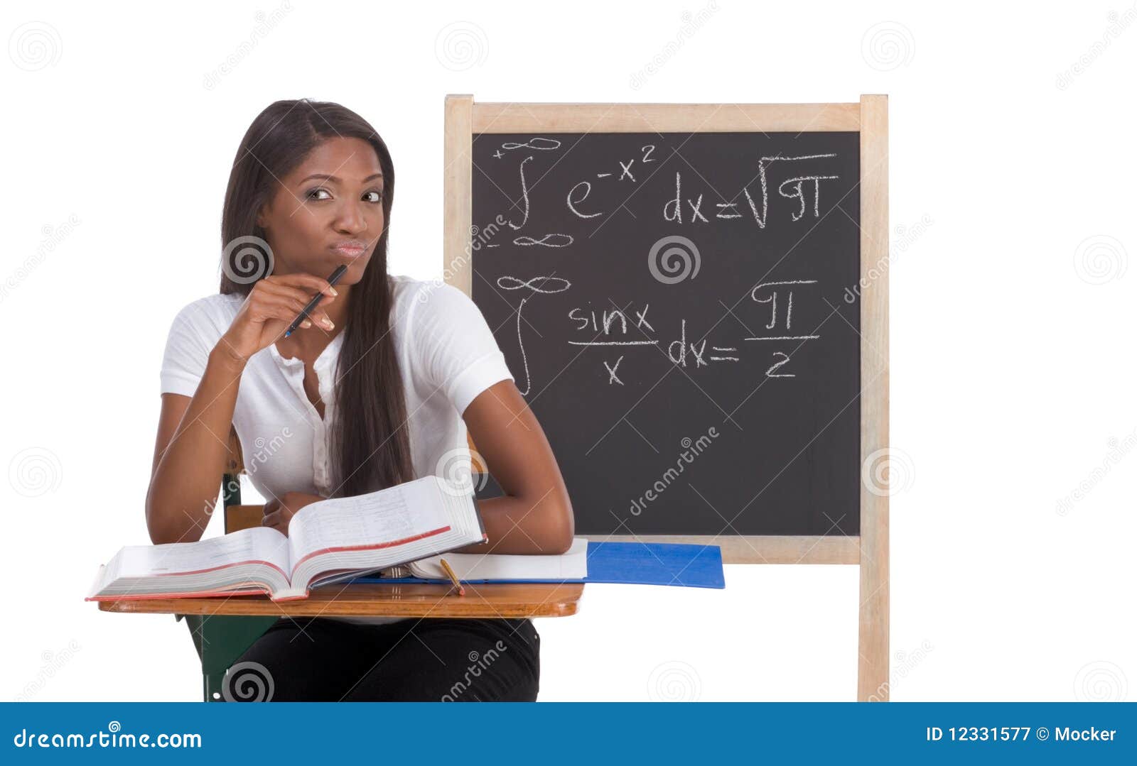 Black College Student Woman Studying Math Exam Royalty Free Stock