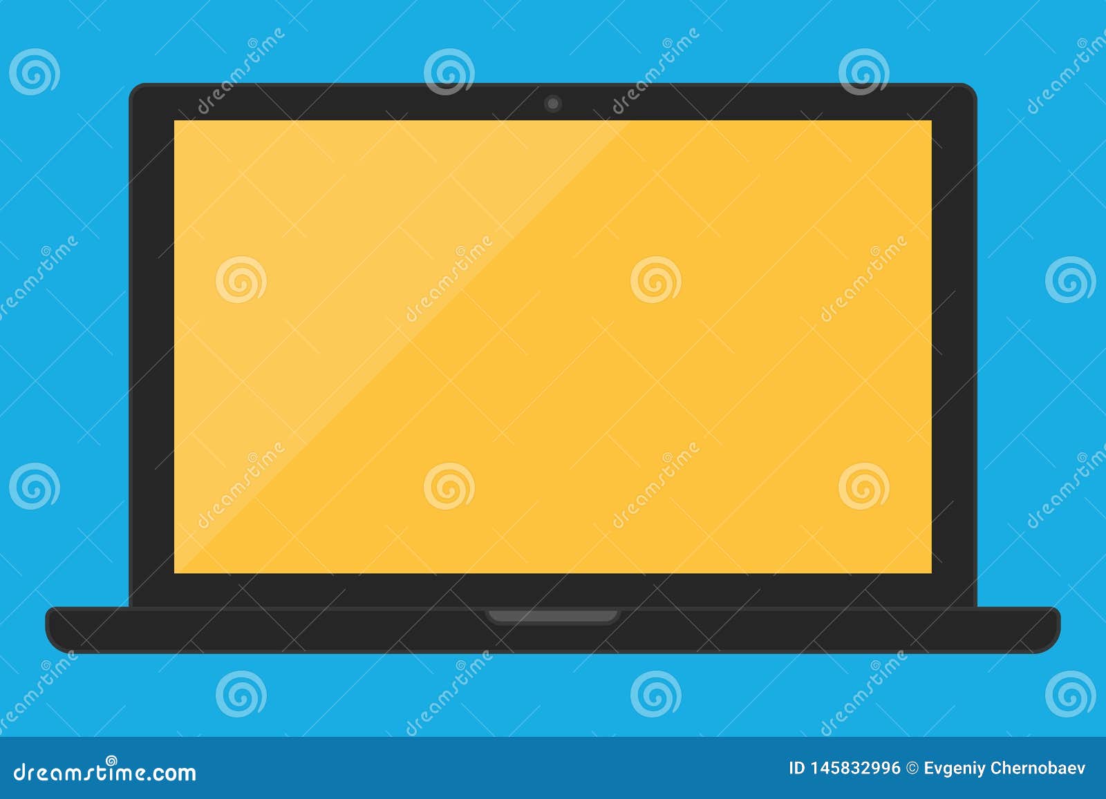 Black Color Notebook Laptop Computer Flat Style with Camera, Orange Epmpty Screen with Highlight