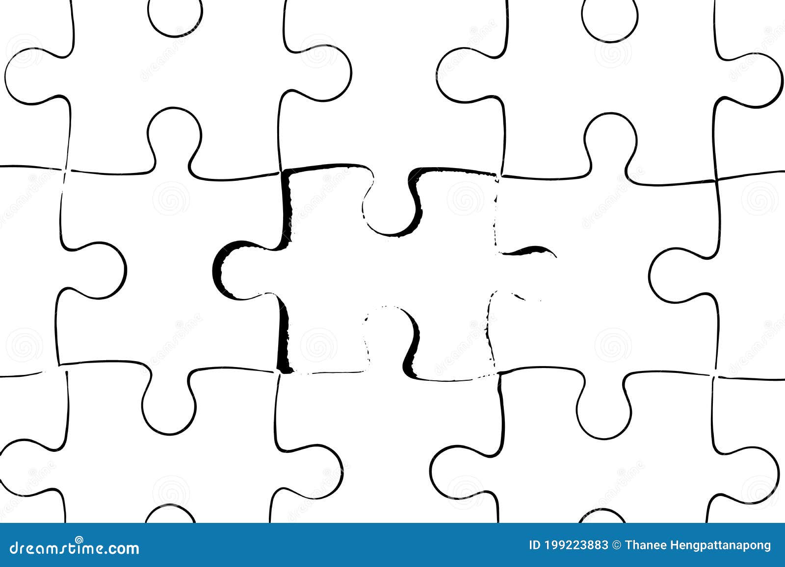 Black Outline of Jigsaw Puzzle on White Background Vector Stock