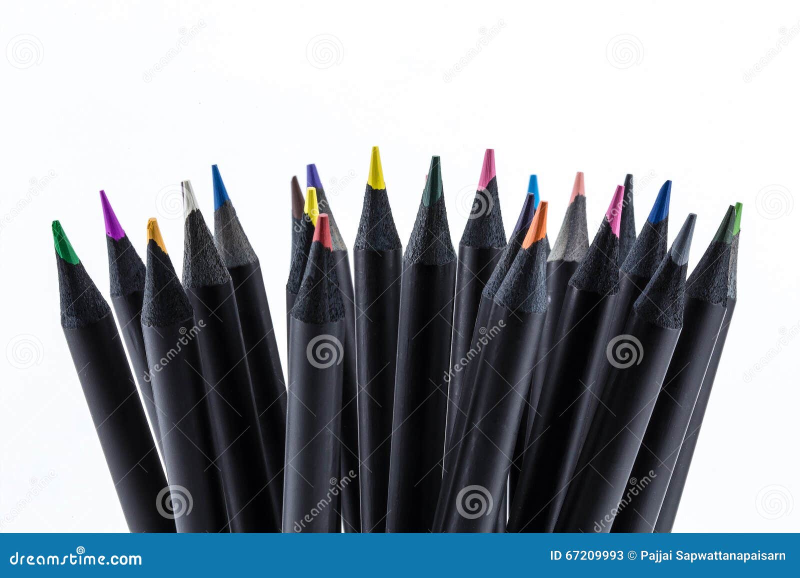 Black Color Pencils Many Different Colored with White Background Stock