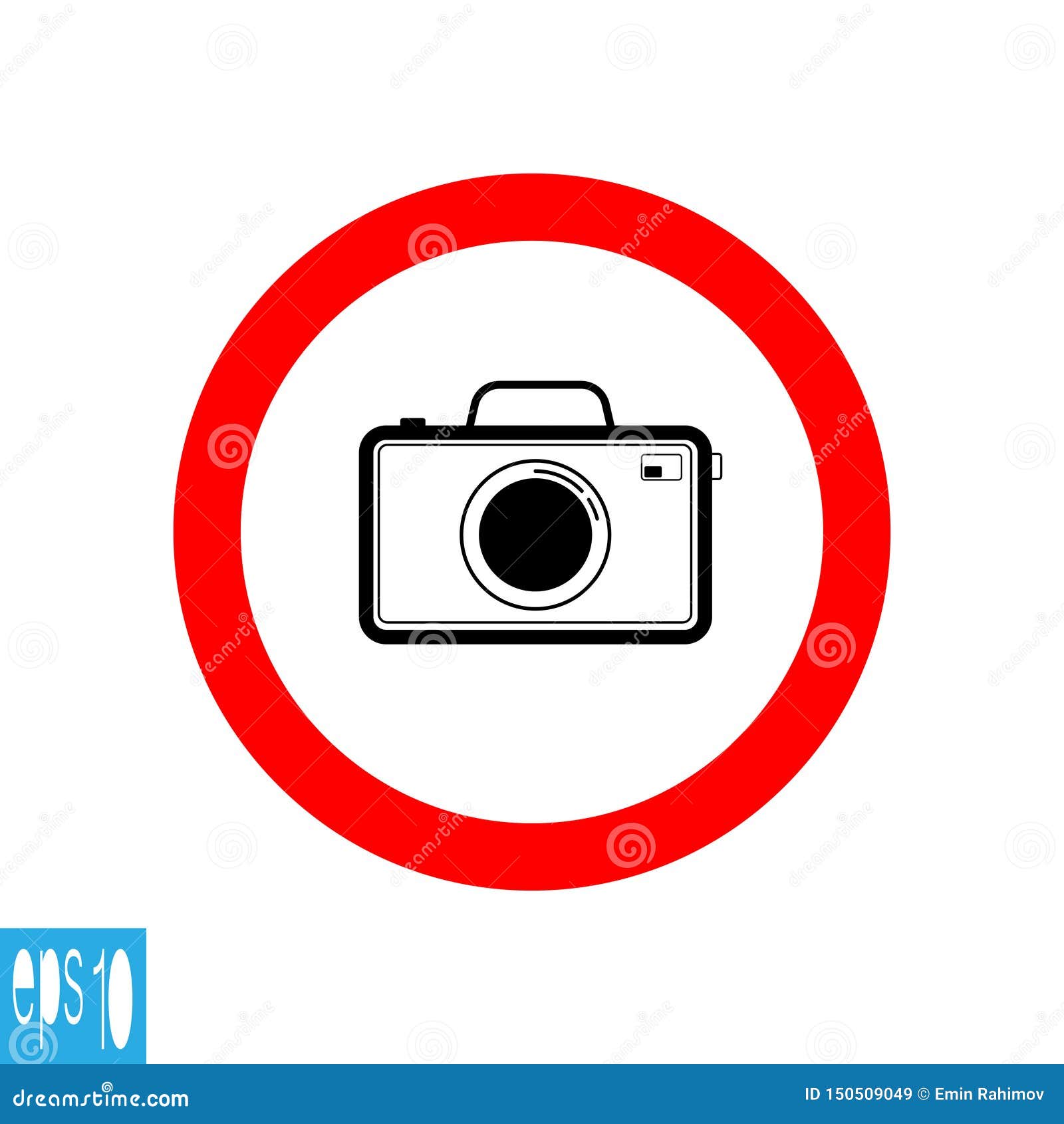Black Color Photo Camera Icon , Black Thin Line , Inside Red Round ...