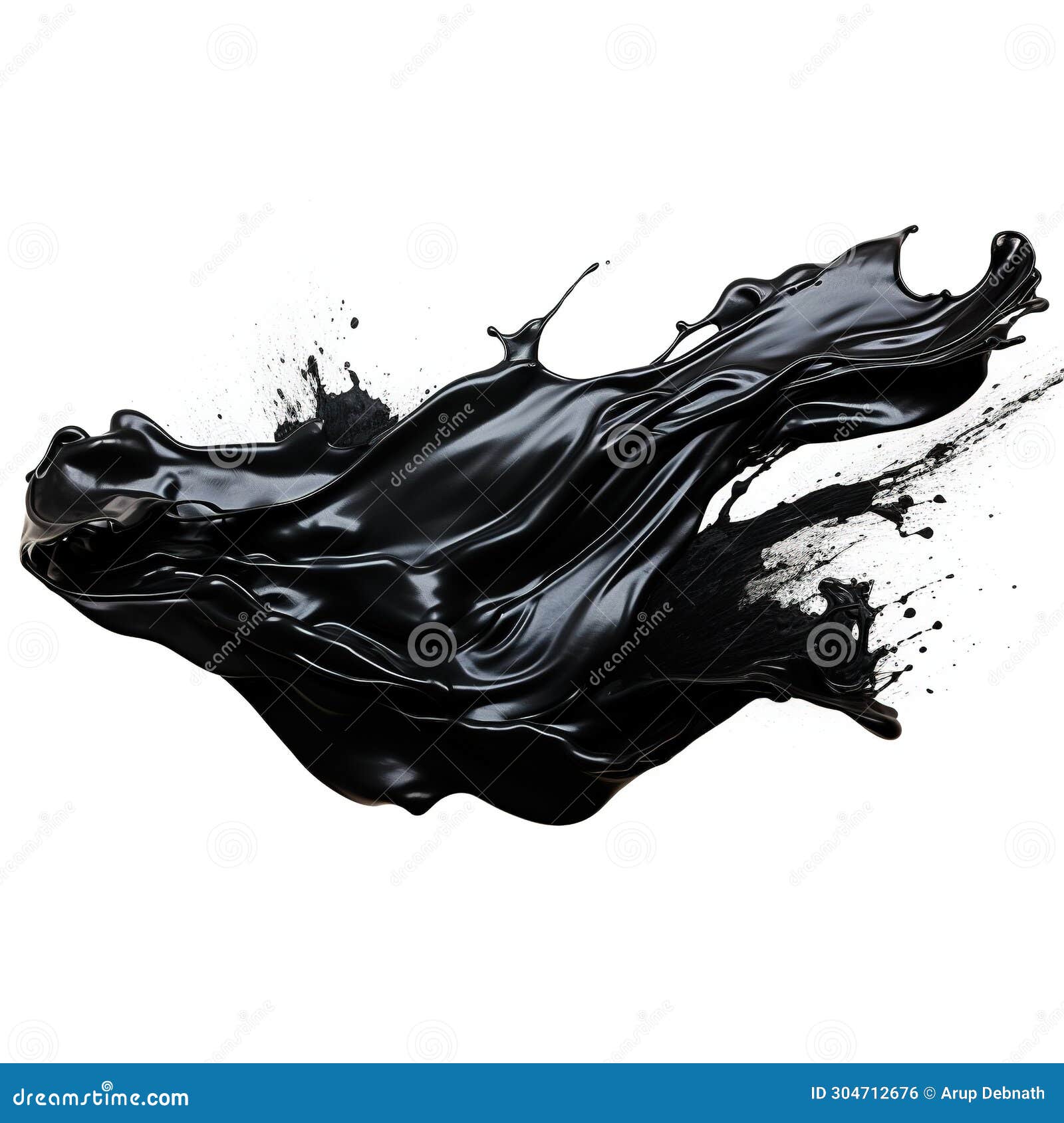 Black Color Plastic Paint Splash Isolated on a White Background Stock