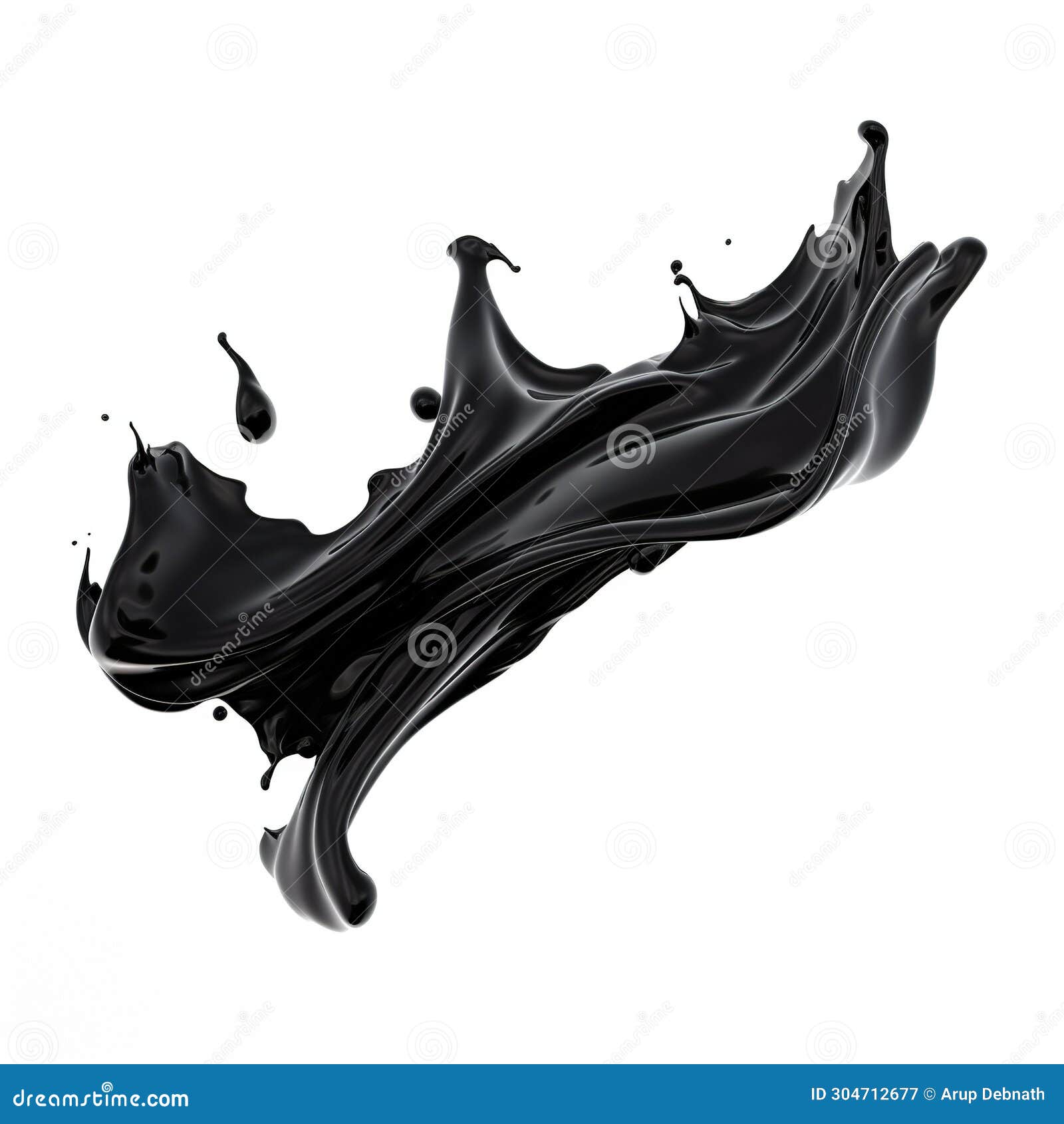 Black Color Plastic Paint Splash Isolated on a White Background Stock