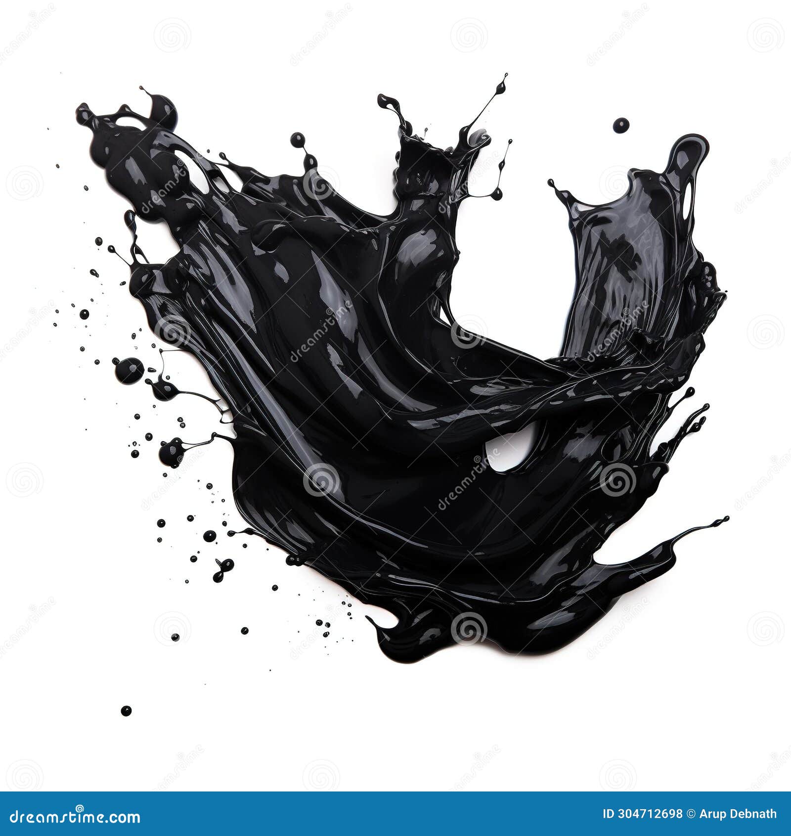 Black Color Plastic Paint Splash Isolated on a White Background Stock