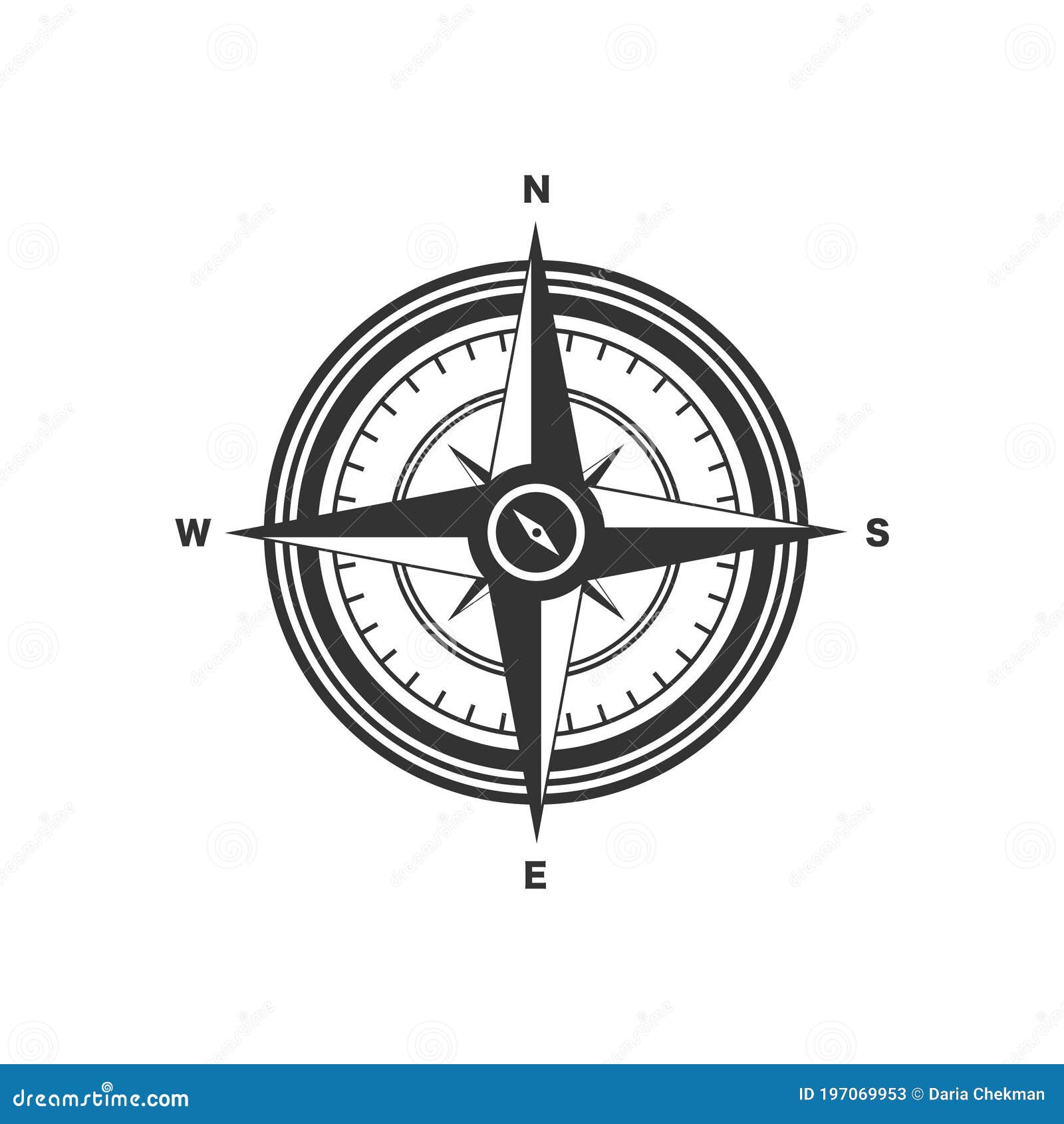 Black Compass Icon on a White Background. Compass Symbol, Logo Stock