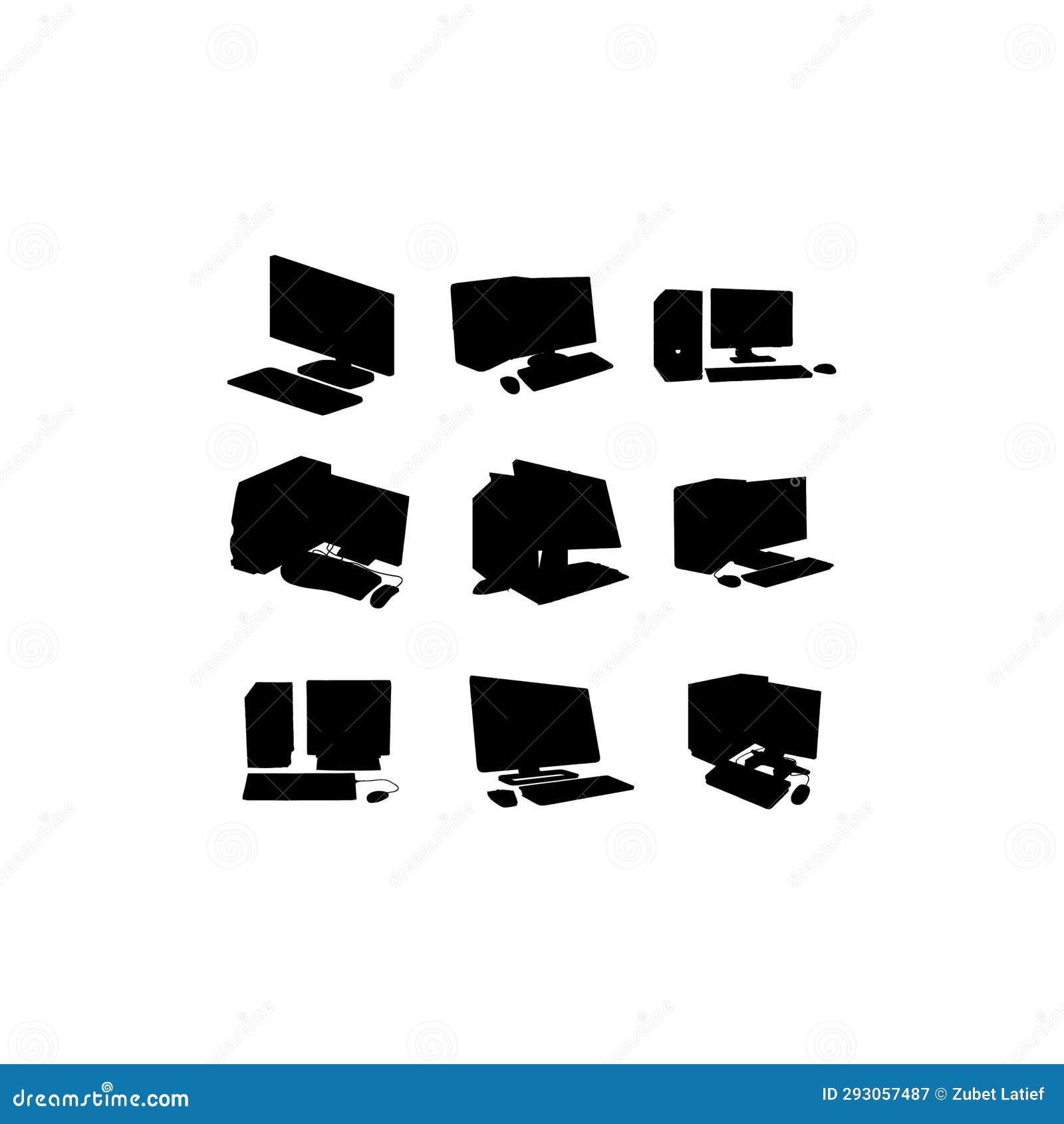 Black Computer Illustration Set Design Stock Illustration