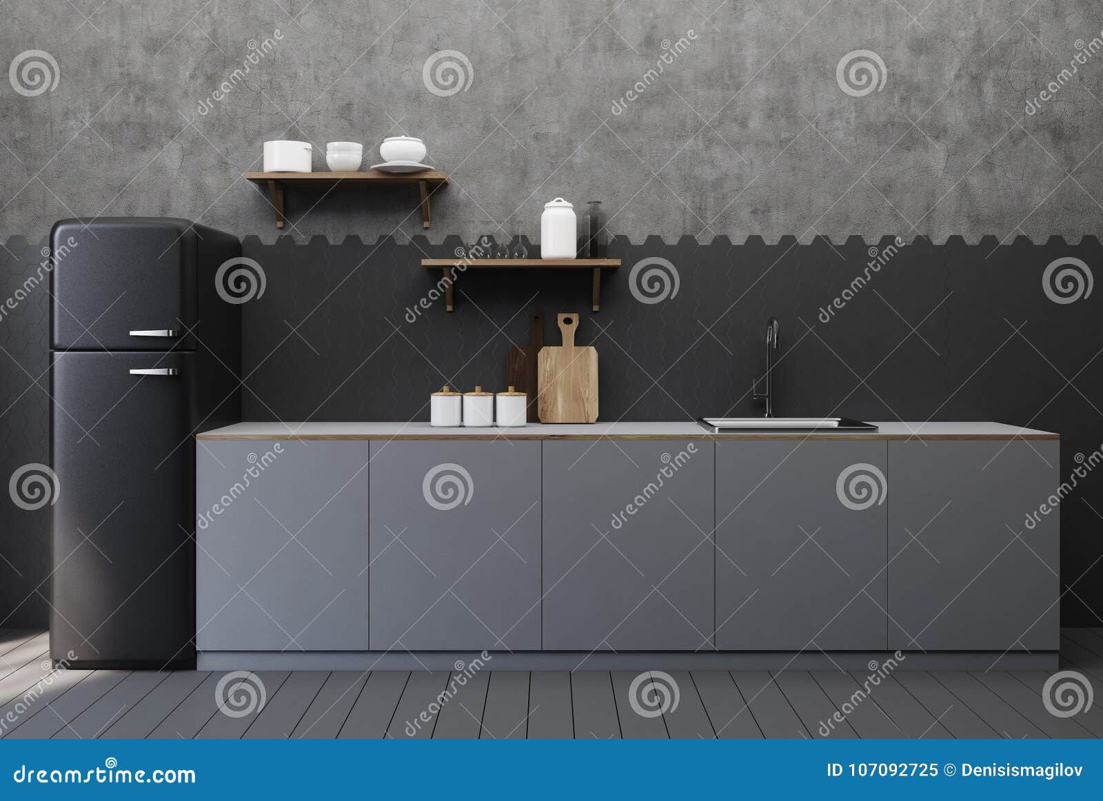 Black And Concrete Kitchen Stock Illustration Illustration Of