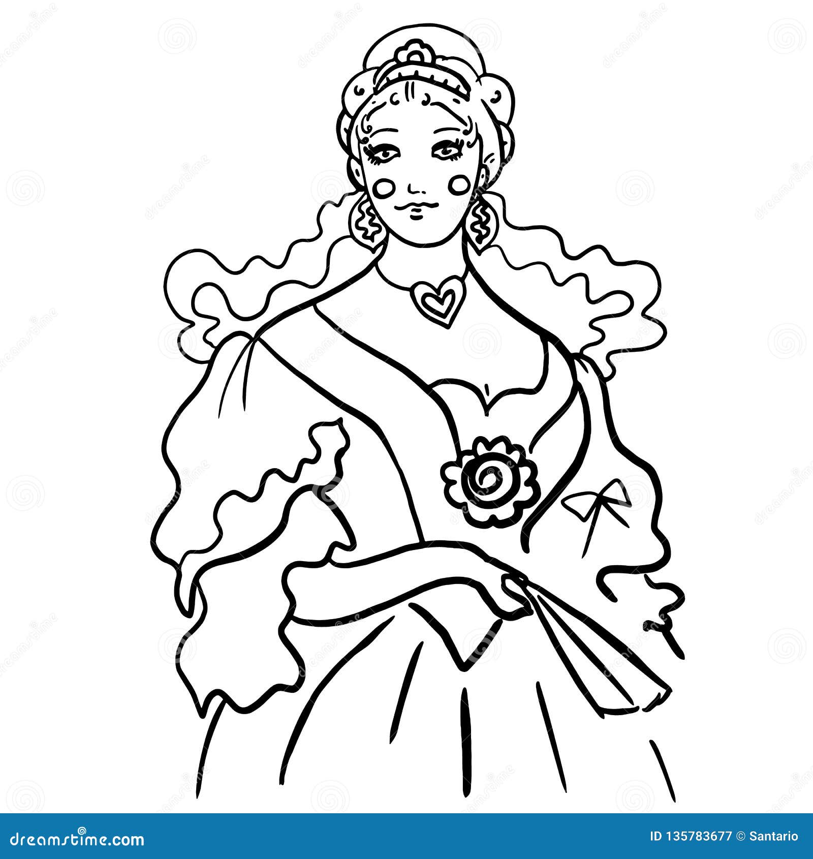 Black Contour Woman Sketch In Antique Ball Gown Dress. Queen, Princess In  Diadem Stock Vector - Illustration Of Drawing, Gown: 135783677