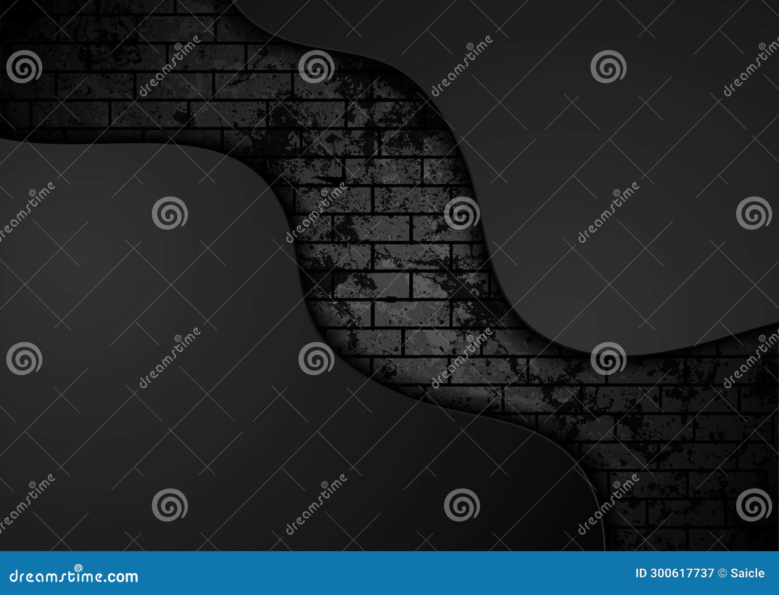 Black Corporate Waves on Grunge Brick Wall Abstract Background Stock