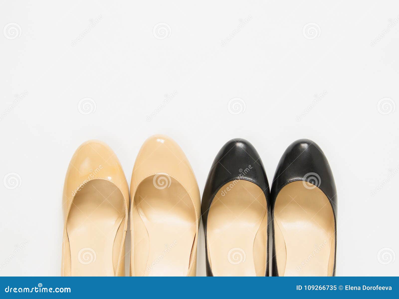 Black and Cream Heeled Women`s Shoes on White Background. Stock Image ...