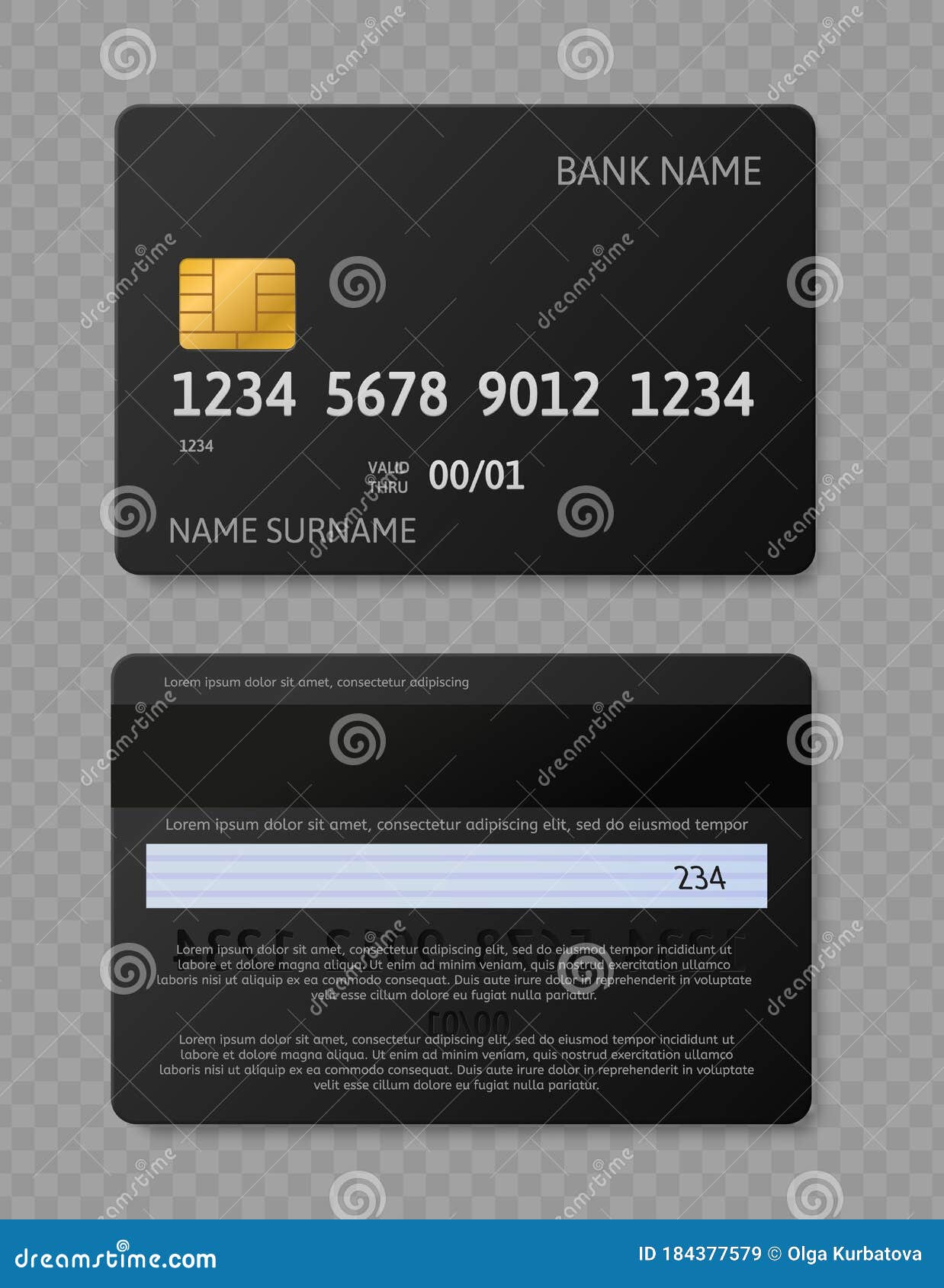 Black Credit Card. Realistic Credit Debit Cards with Chip, Front and ...