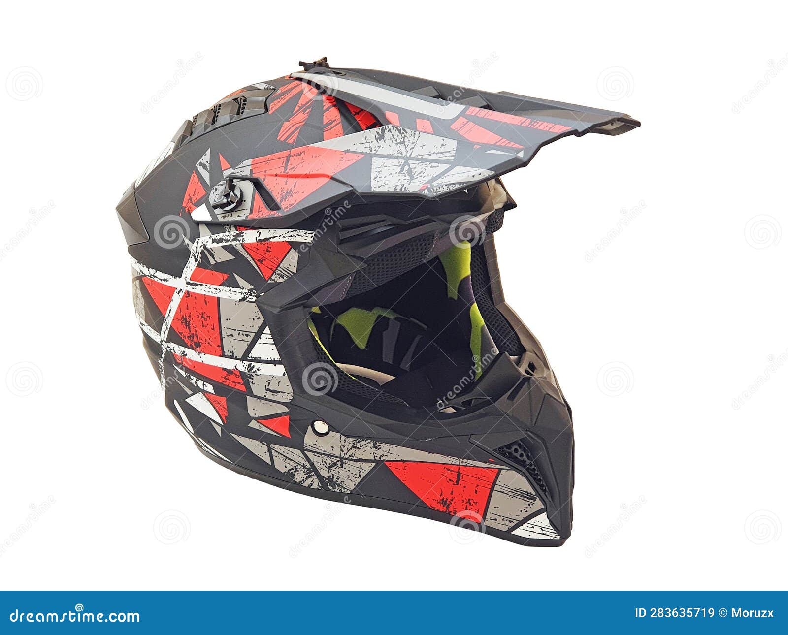 Black Cross Helmet with Red Decals Front View Stock Image Image of