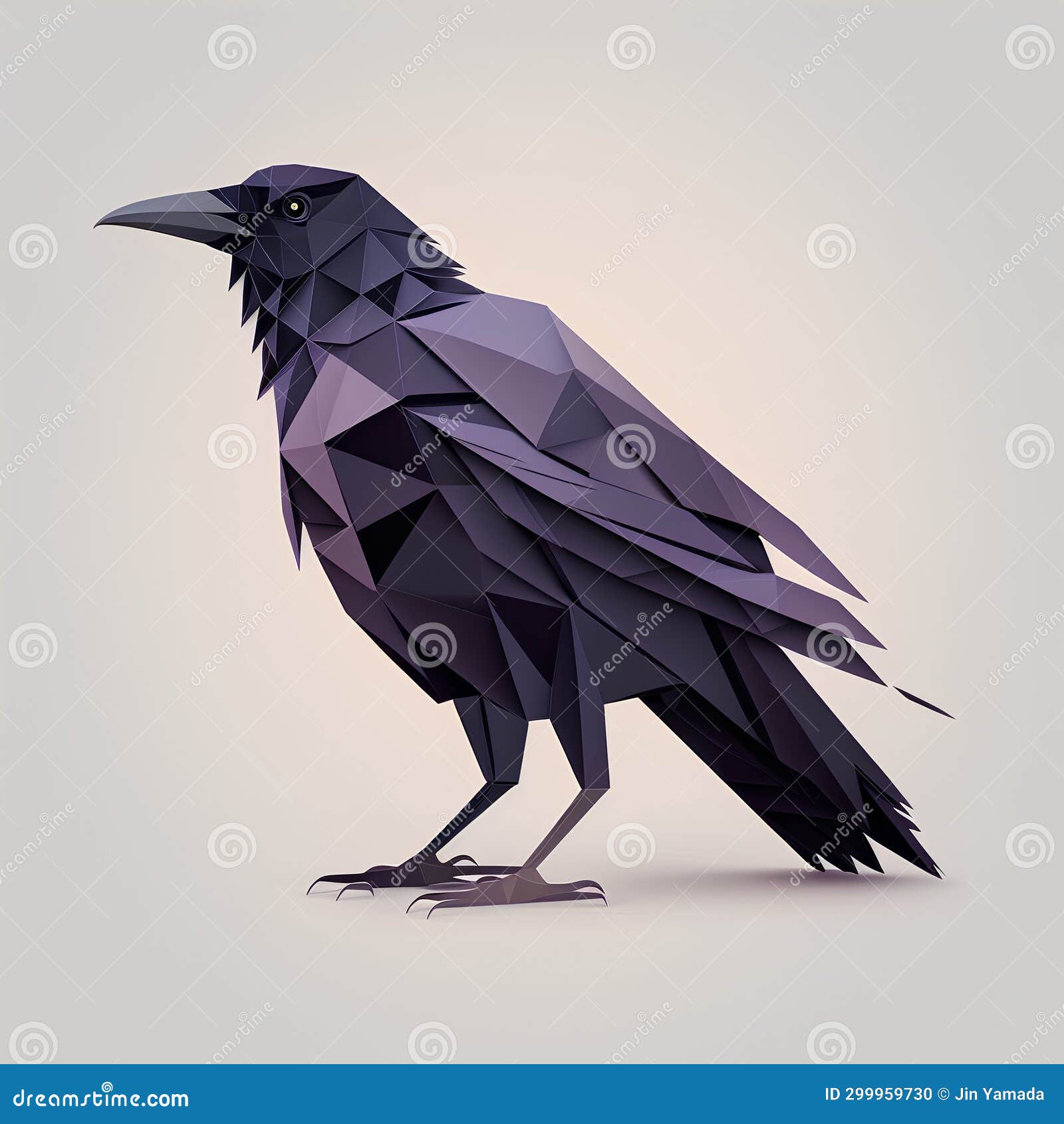 Black Crow Isolated on White Background. Vector Polygonal Illustration