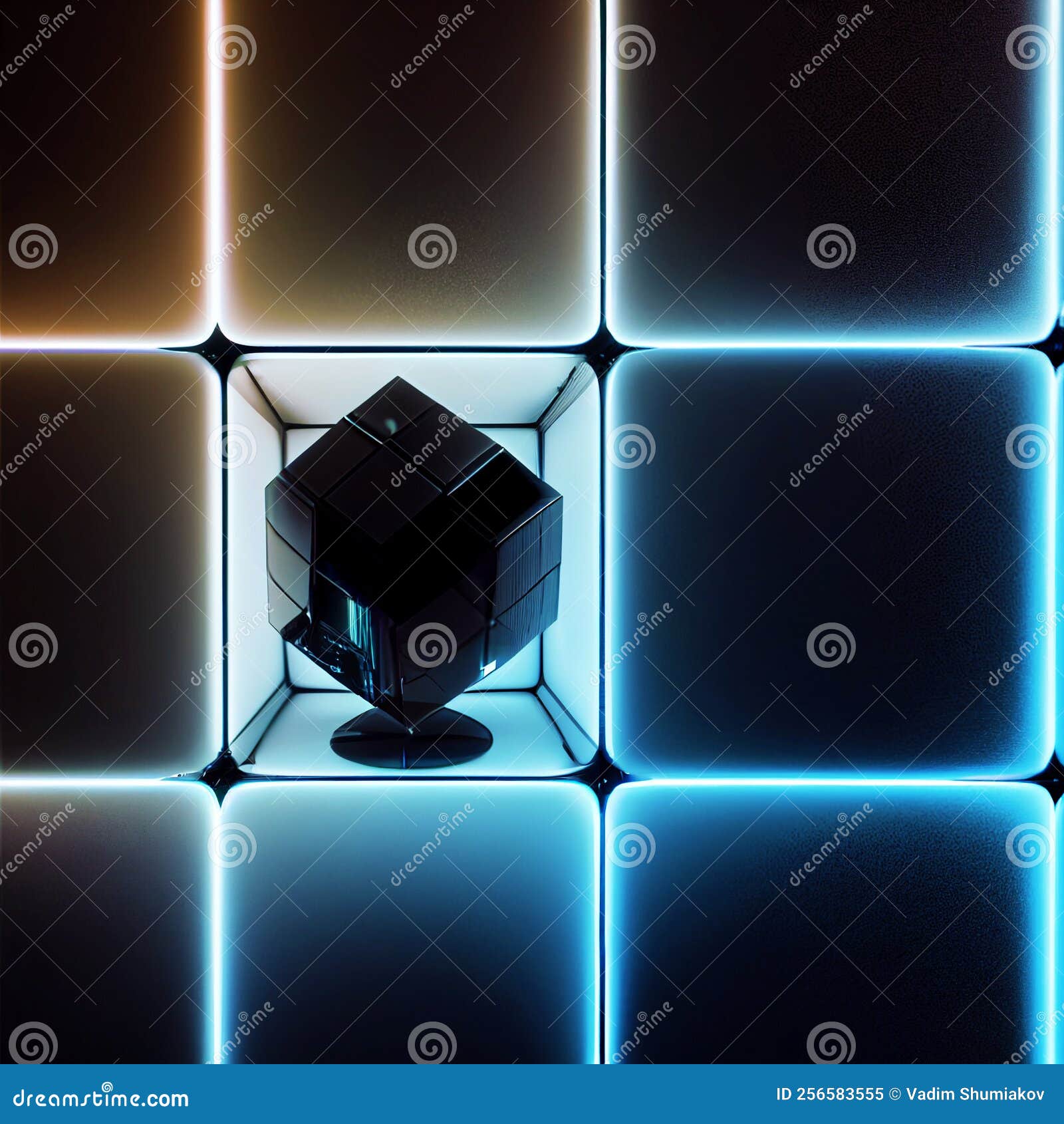 black 3d render futuristic cube