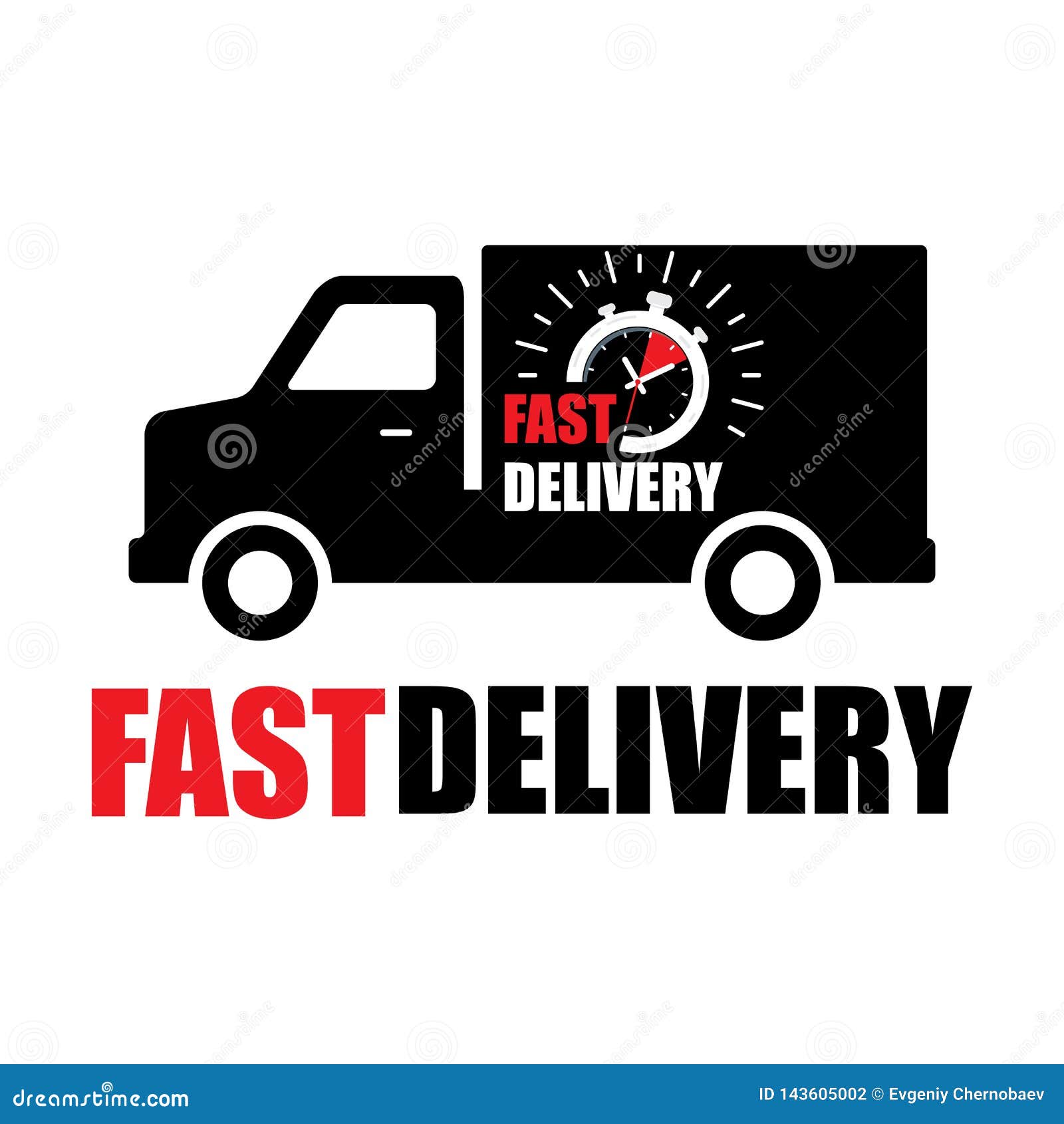 Black Delivery Truck with Fast Delivery Clock Inside. Fast Delivery ...