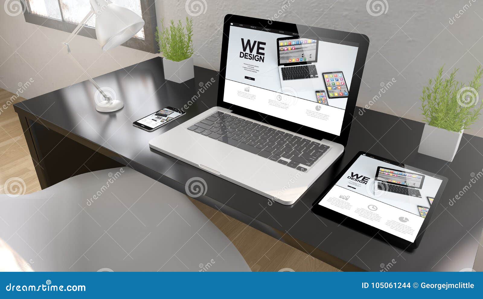 Black Desktop Devices We Design Stock Photo Image Of Responsive