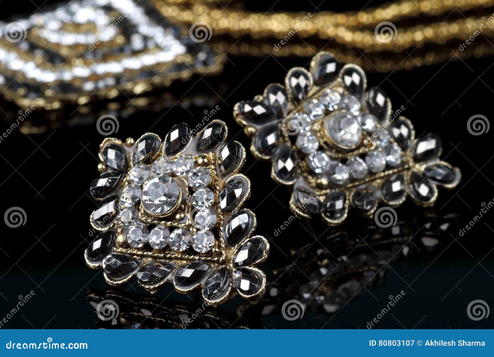 Black Diamond Jewelry Earrings Pair Stock Image - Image of object ...