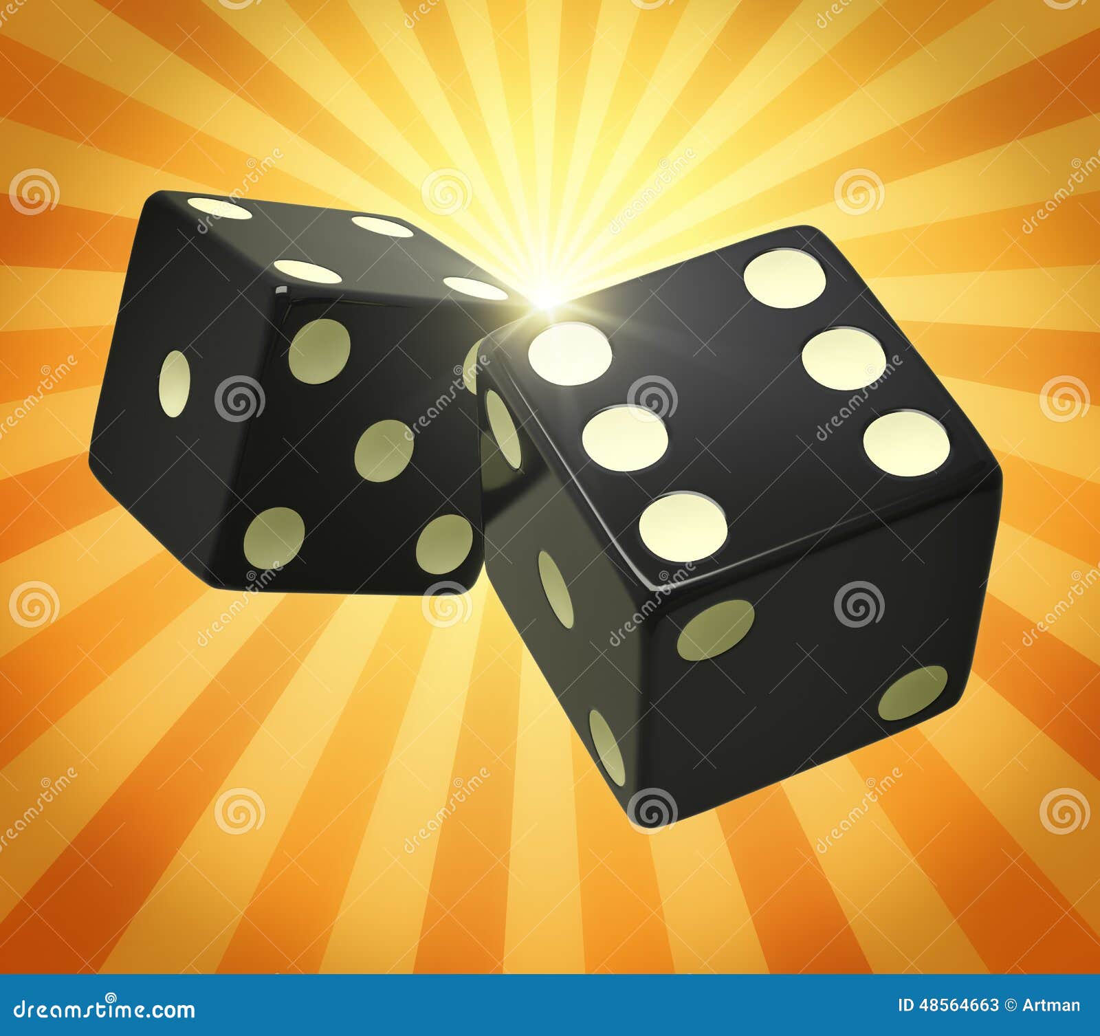 Black Dice in Yellow Orange Beams Stock Illustration Illustration of