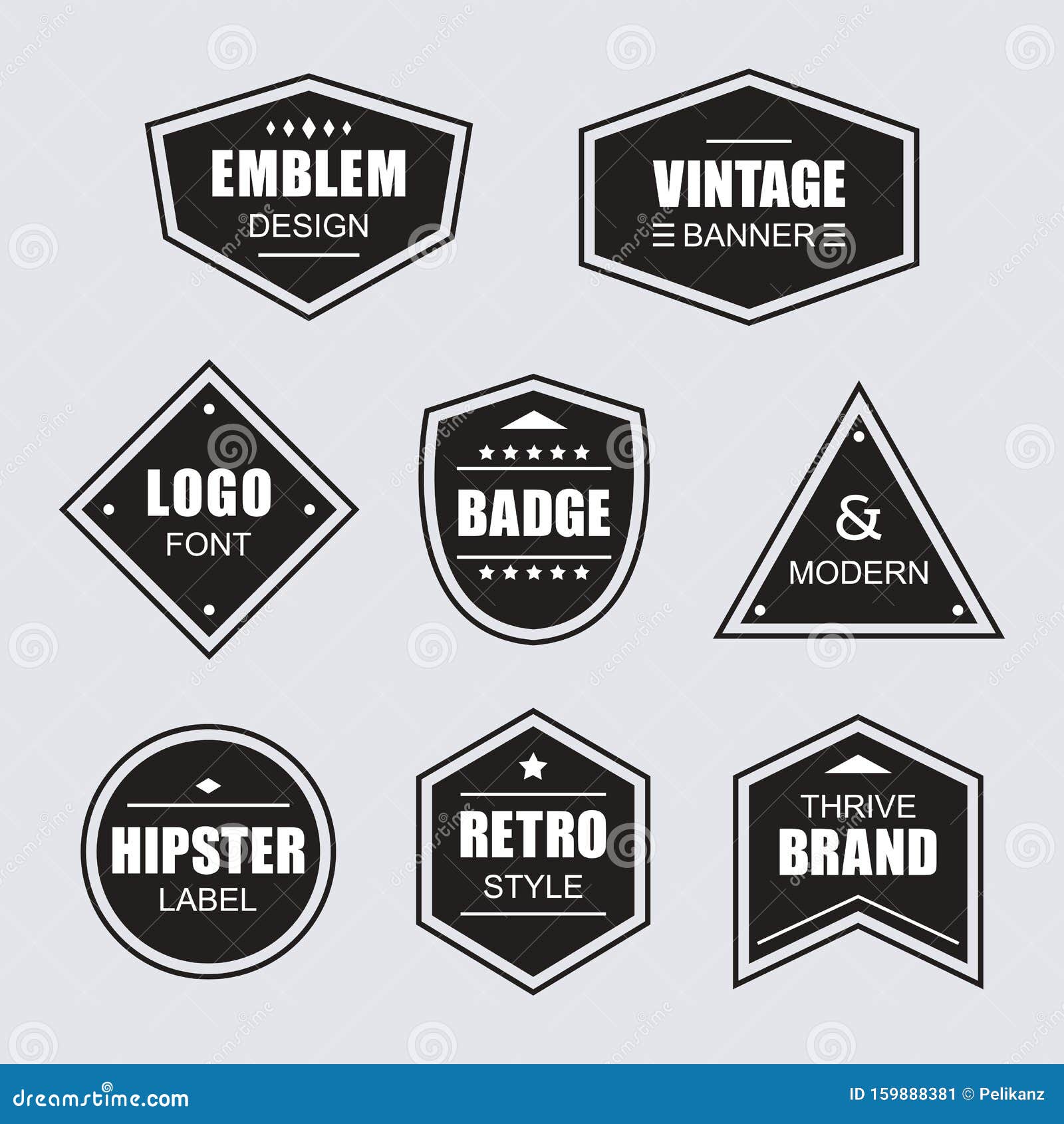 Black Different Shapes Retro and Vintage Labels and Badges Icons ...
