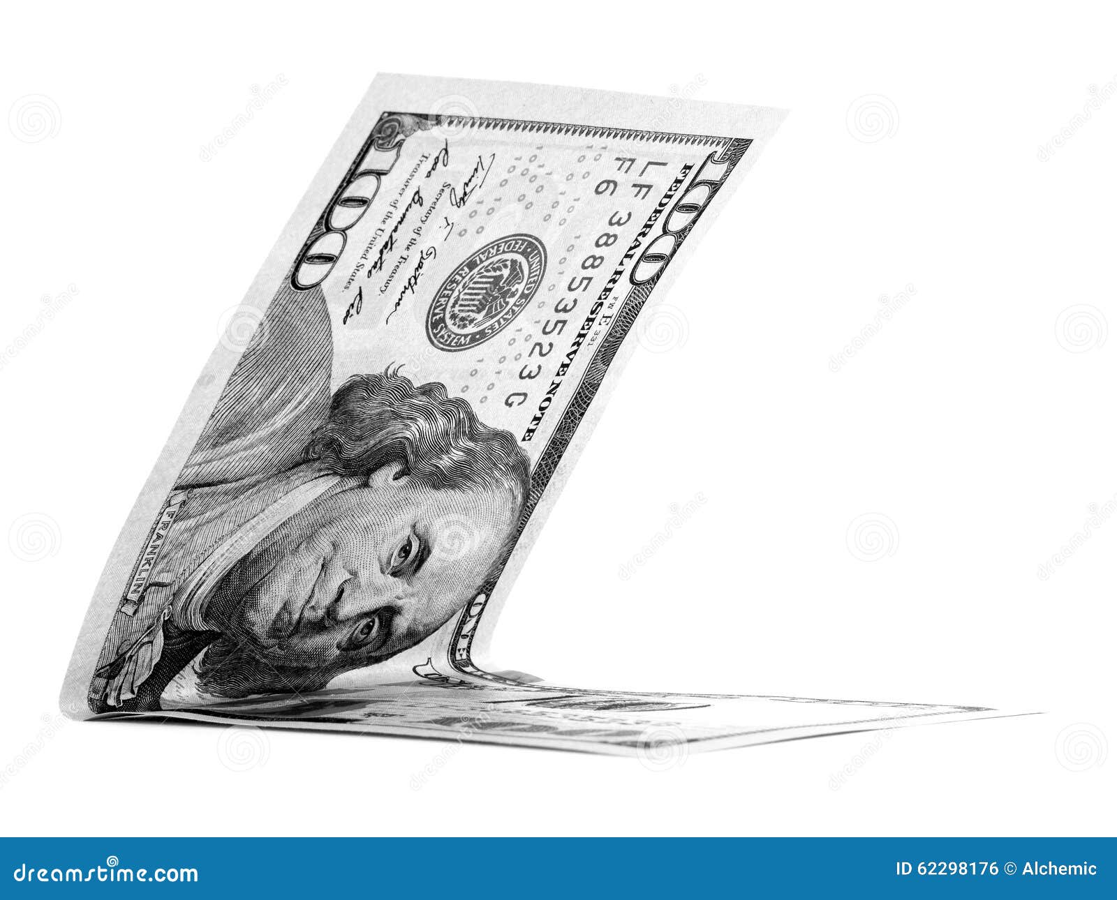 Black Dollar Folded in Half, Money Jaws, Currency Angle Isolated Stock