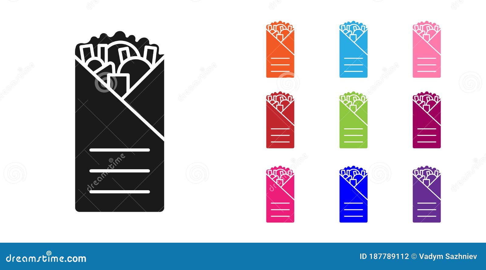 black doner kebab icon  on white background. shawarma sign. street fast food menu. set icons colorful. 