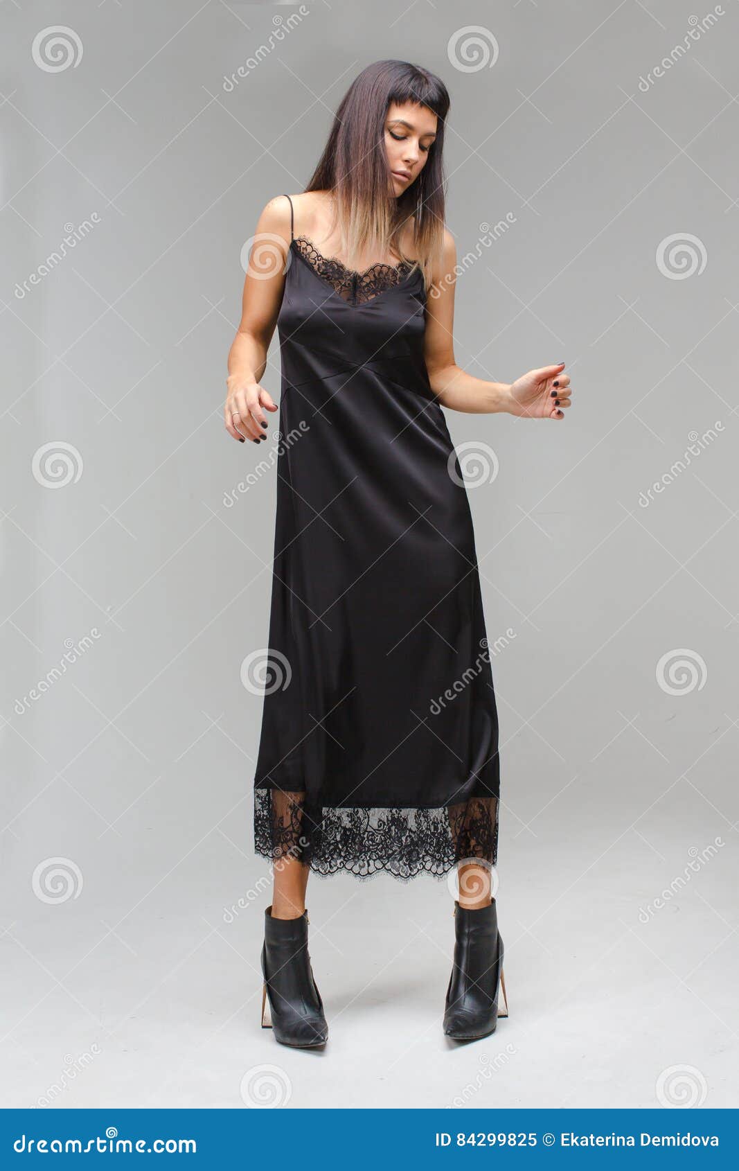 In Black Dress Nightie Underwear Lace Stock Image - Image of