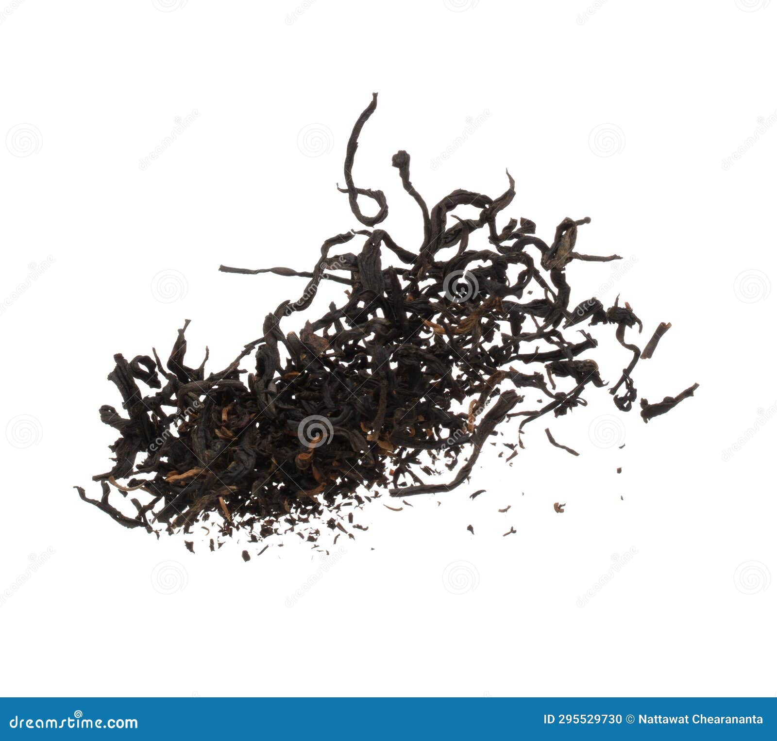 Black Dried Leave Tea Explode. Big Size Tea Leaf Fall Down, Abstract