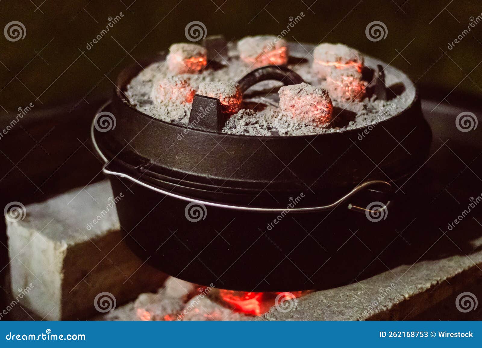 Dutch Oven with Glowing Coal on it. Stock Image Image of black, dutch