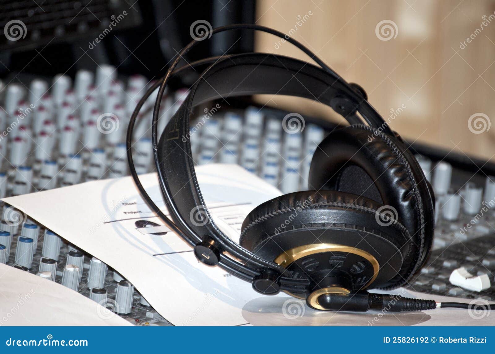 Black Earphones on a Console in a Recording Studio Stock Photo Image of earphone, black 25826192