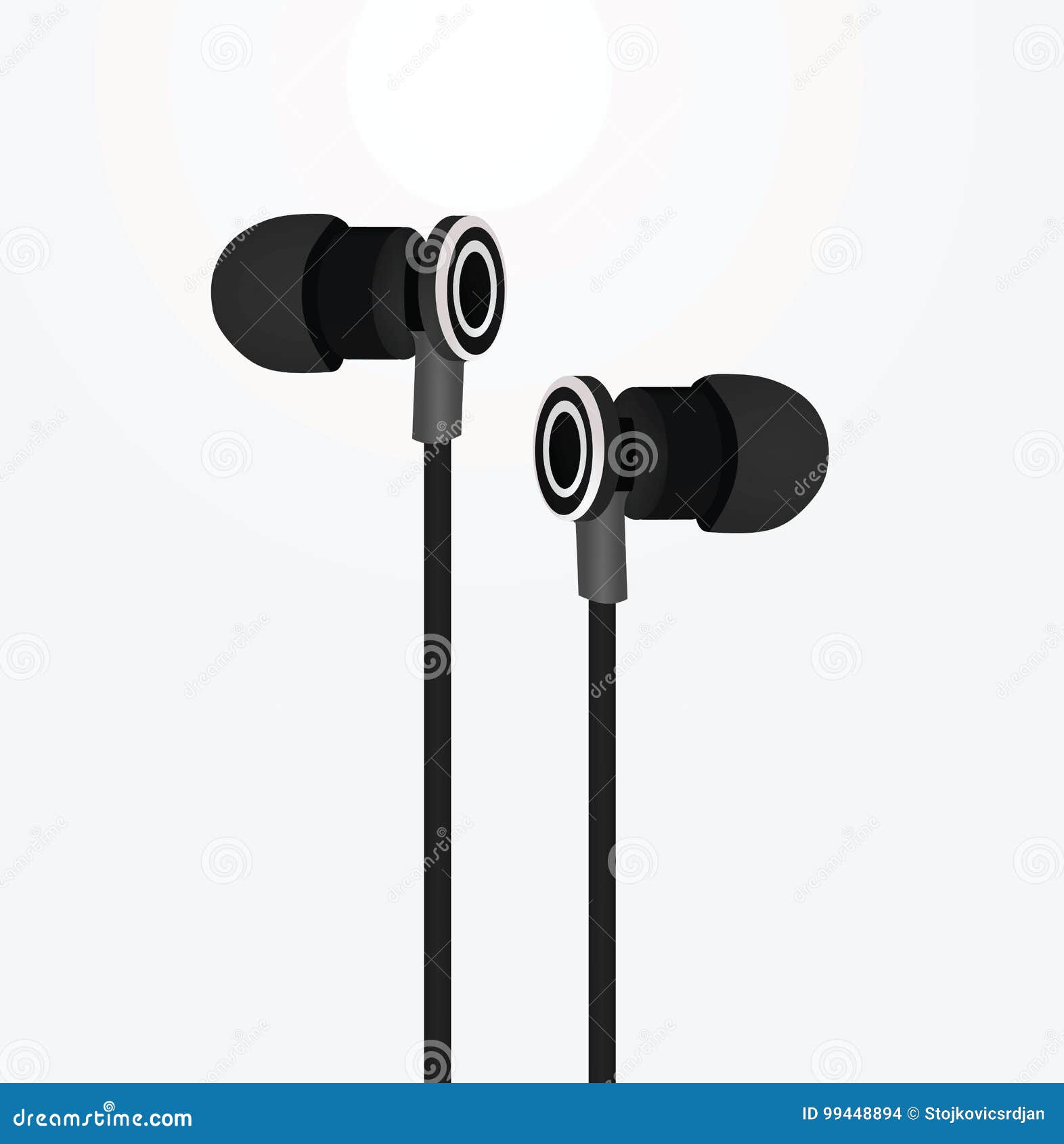 Black And Red Earphones In Shape Of Heart. White Cartoon Vector