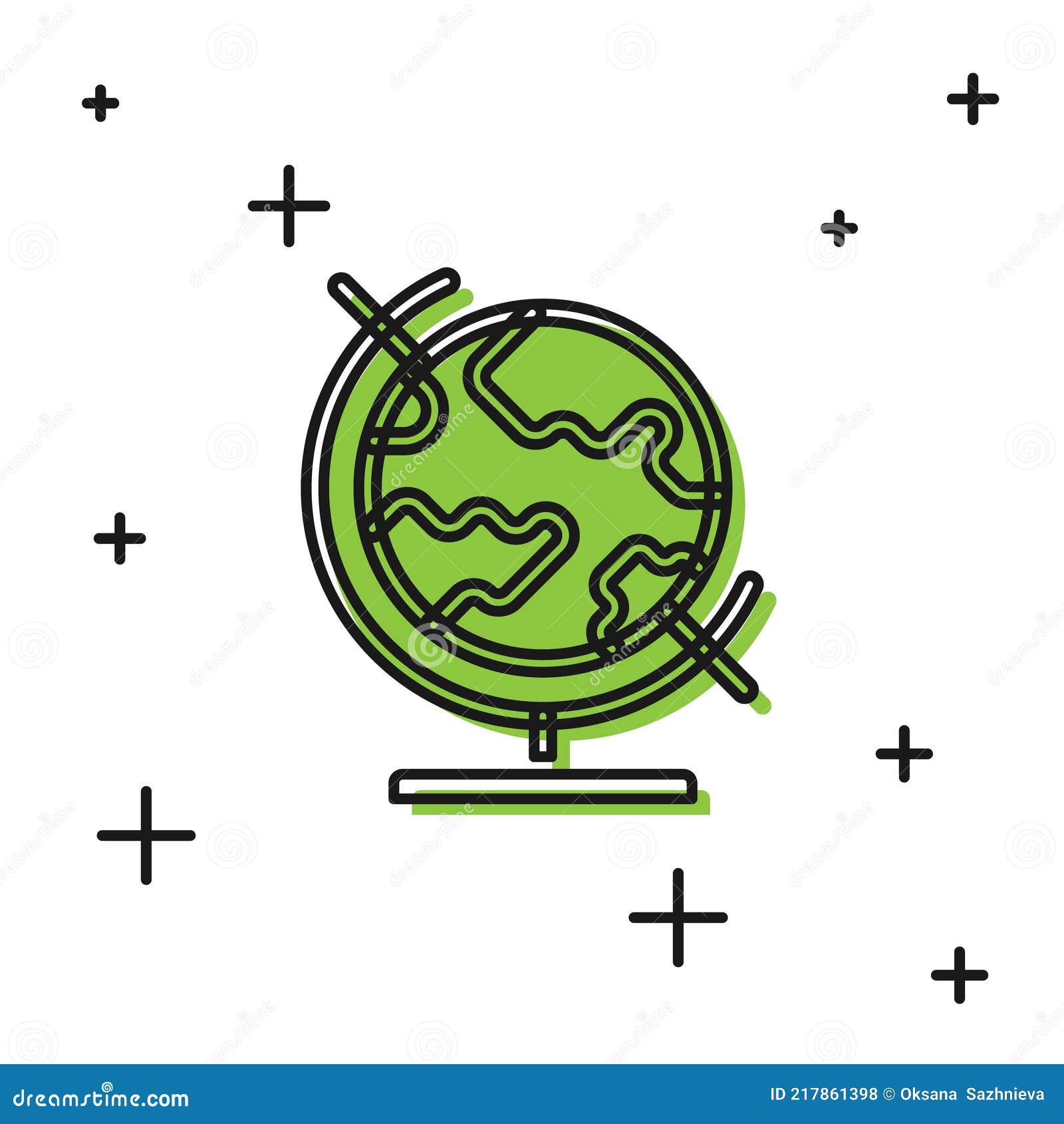 Black Earth Globe Icon Isolated on White Background. Vector Stock