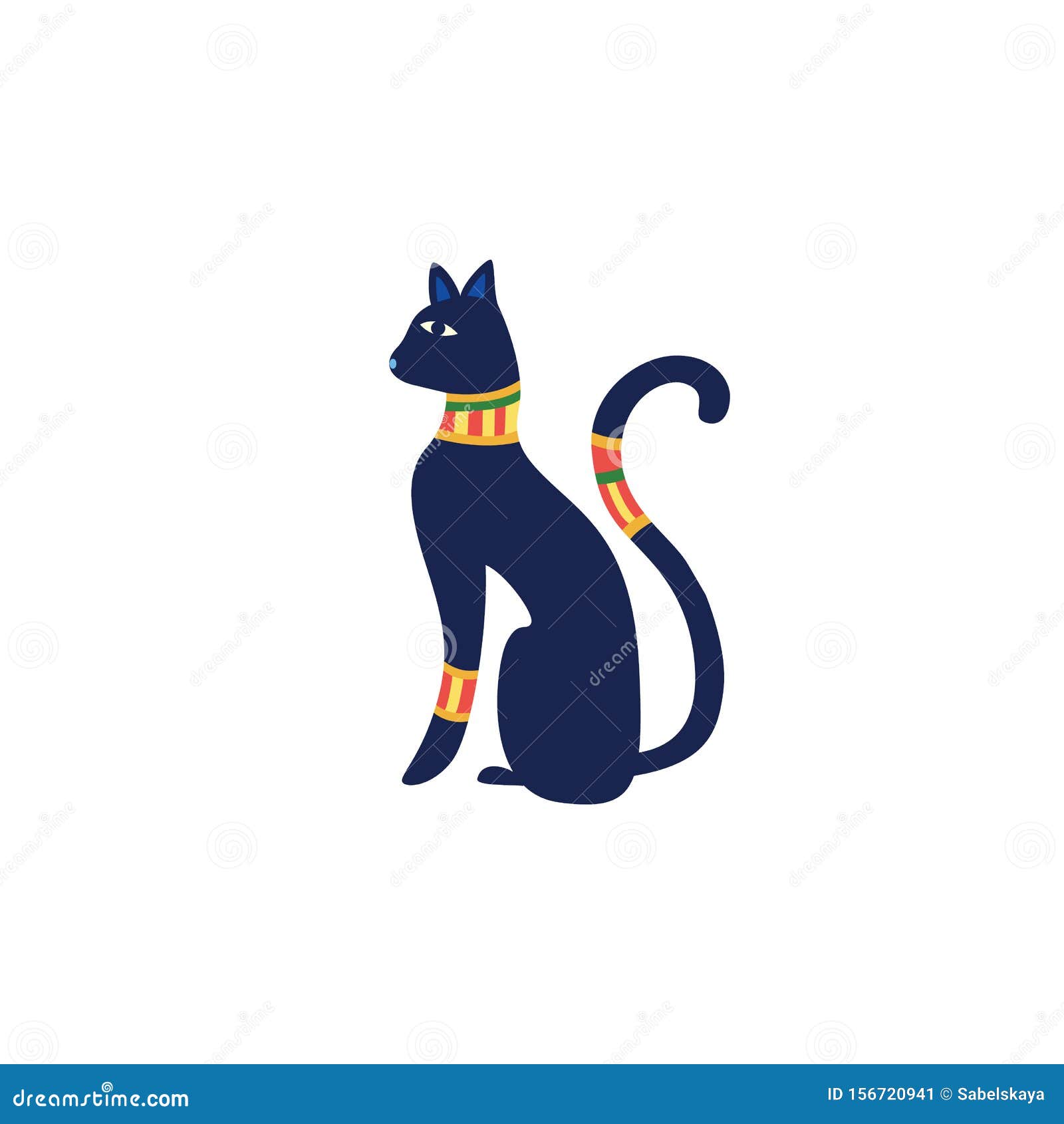 Black Egyptian Cat Statue Vector Illustration Isolated on White