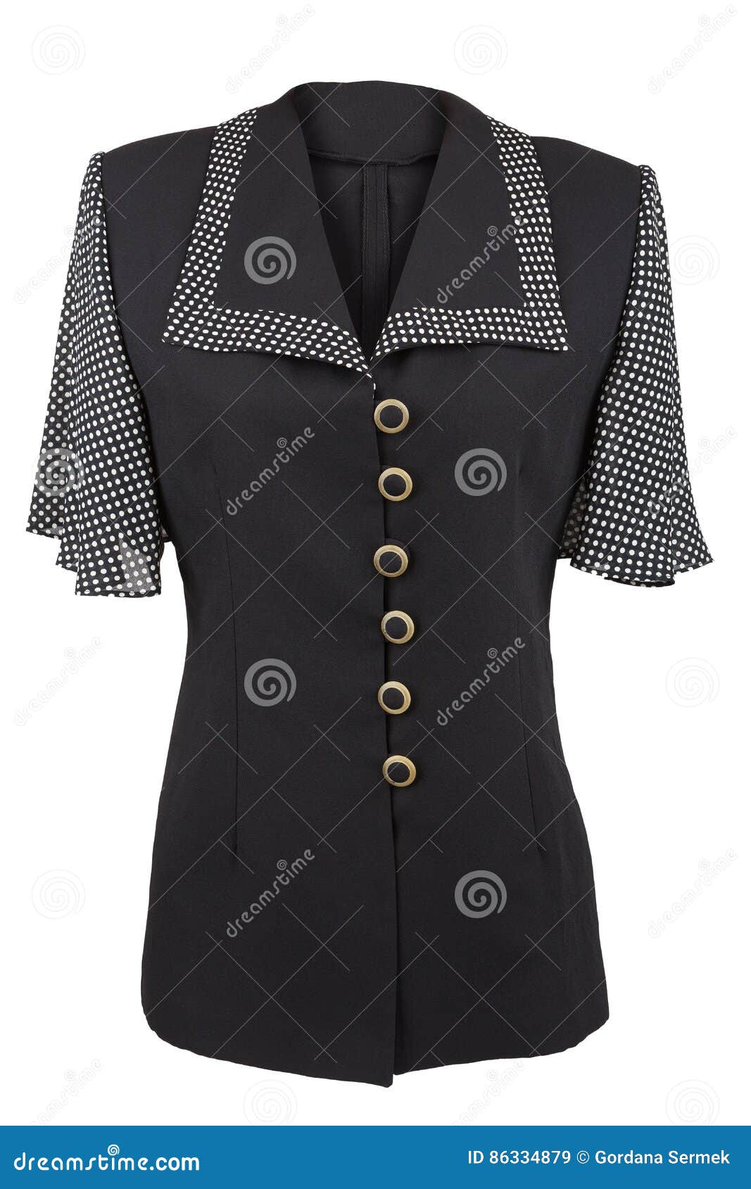black elegant blouse with dotted collar and sleeves